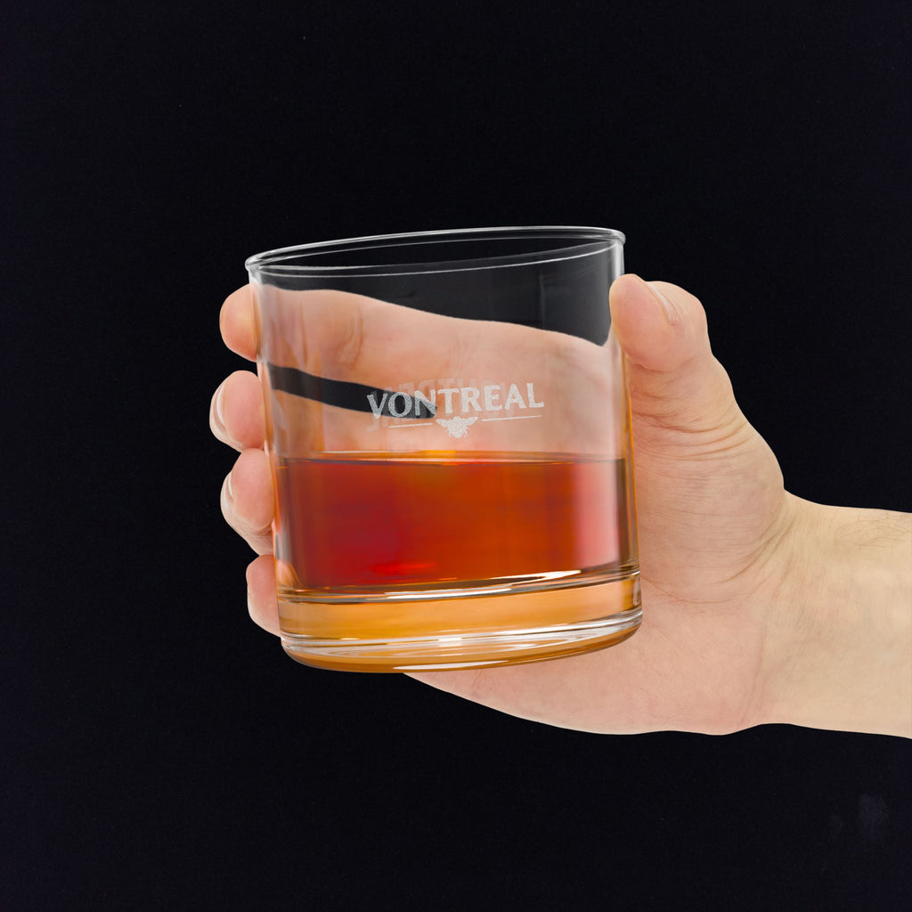 Engraved 10.5 oz Whiskey Glass — Vontreal Logo Rocks Glass, Personalized Bar Gift