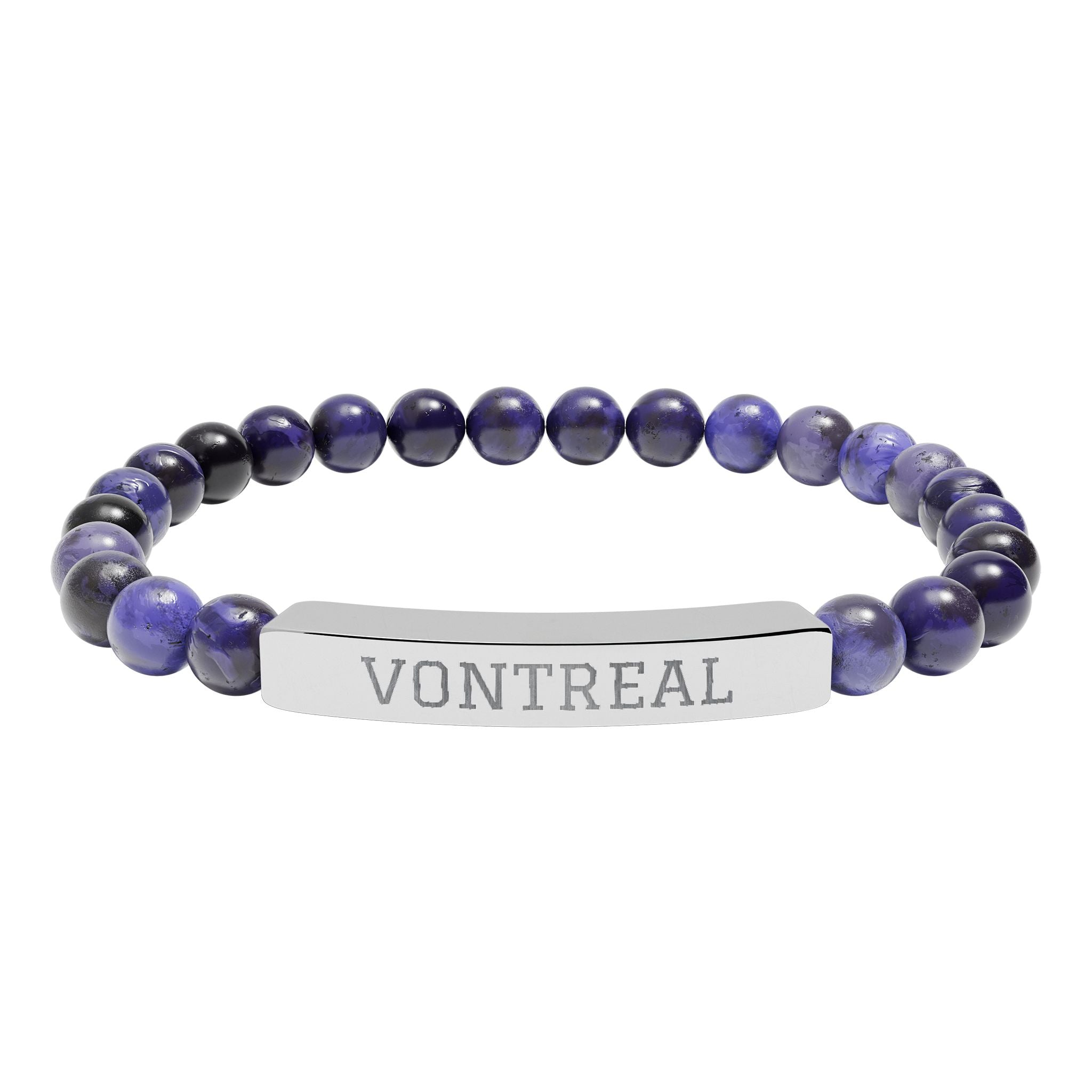 Engraved Natural Stone Bead Bar Bracelet – Personalized Stretch Healing Gem Bracelet