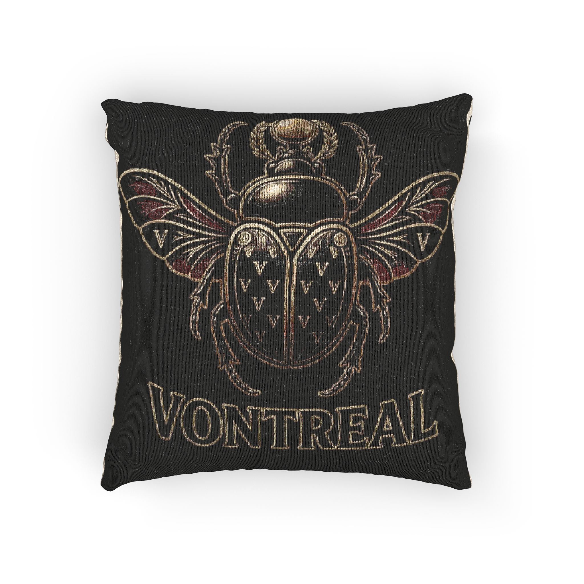Montreal Scarab Woven Pillow — Vintage Beetle Decorative Throw Pillow