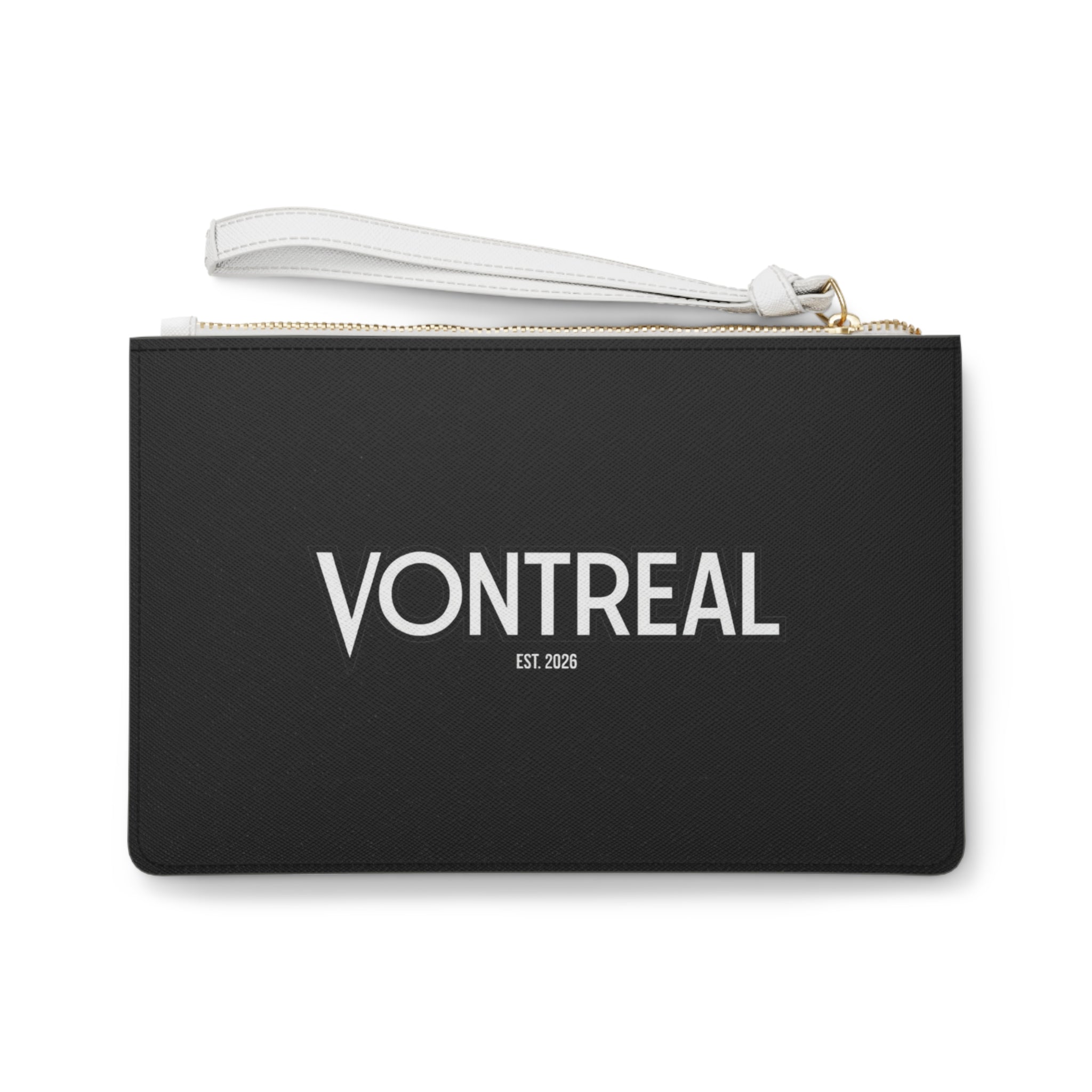 VONTREAL Logo Clutch Bag — Sleek Black Wristlet (Est. 2025)