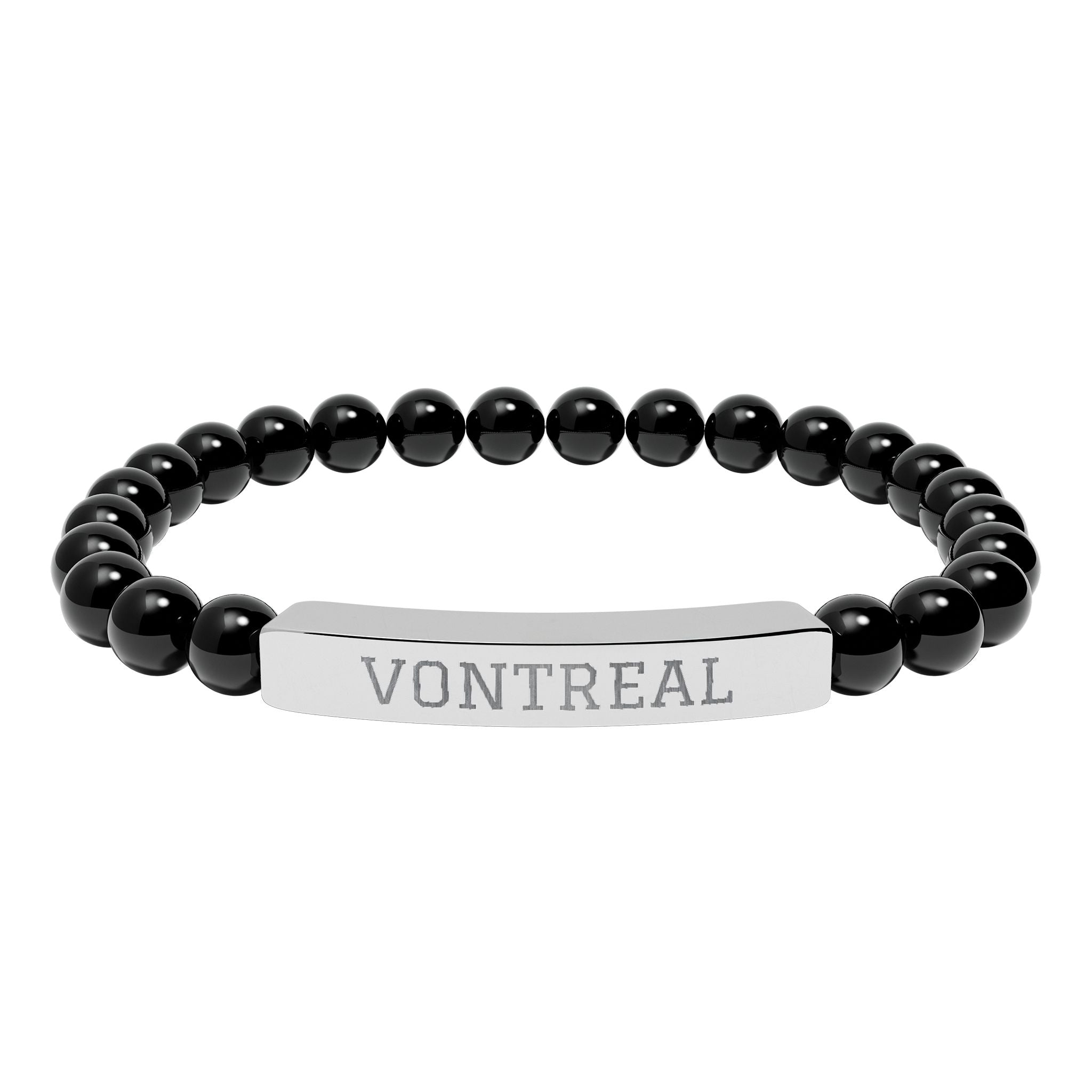 Engraved Natural Stone Bead Bar Bracelet – Personalized Stretch Healing Gem Bracelet
