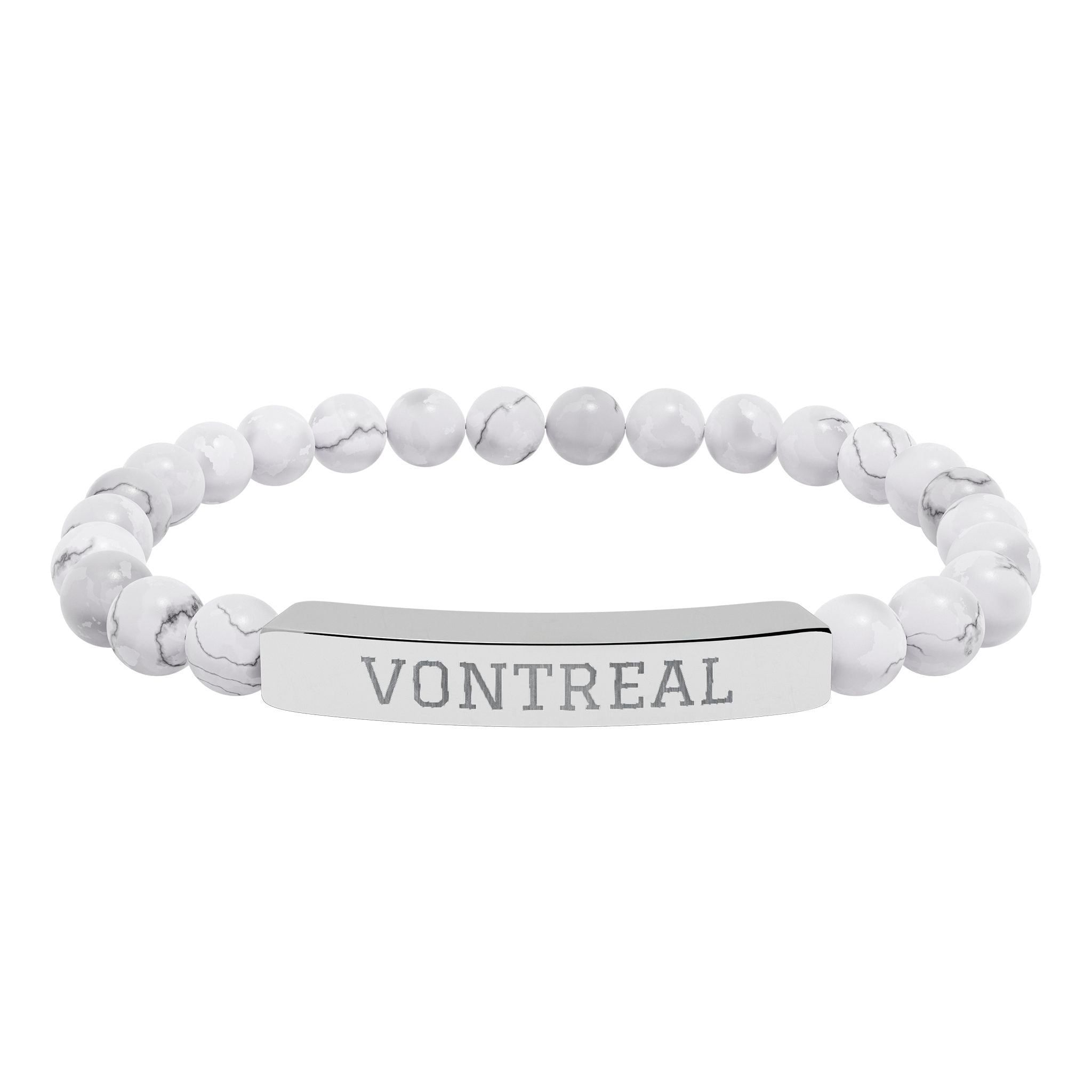 Engraved Natural Stone Bead Bar Bracelet – Personalized Stretch Healing Gem Bracelet