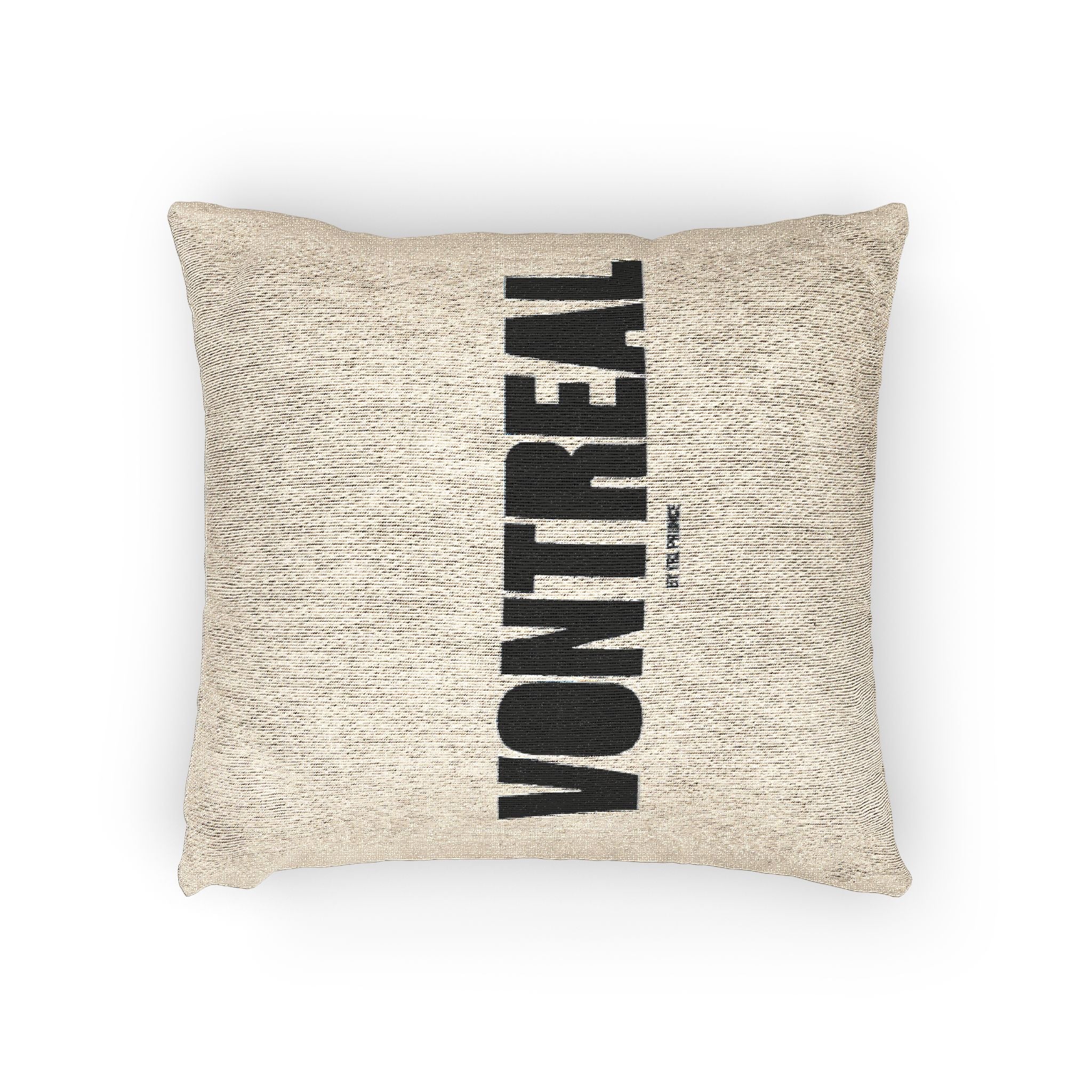 Montreal Woven Throw Pillow — Vintage Text City Decor