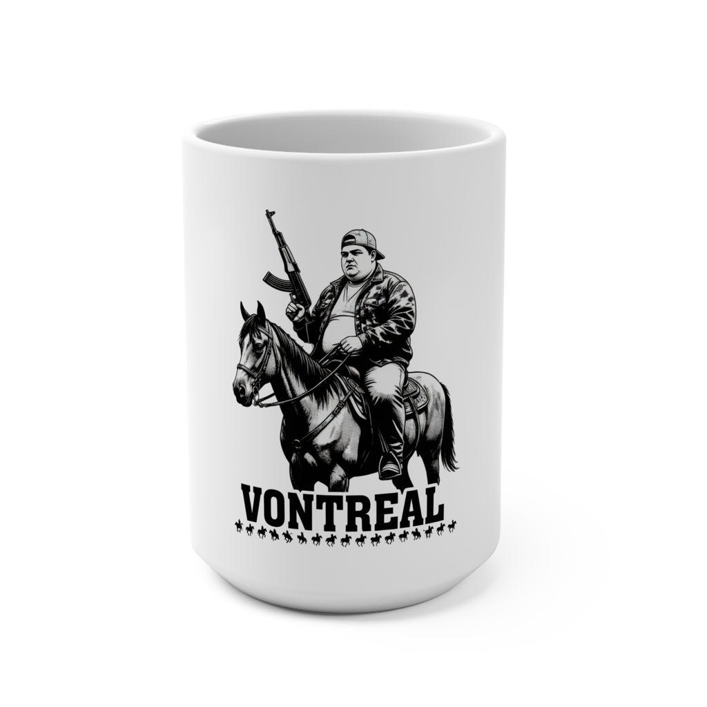 15oz Ceramic Mug — Vontreal Rider Design (Vintage Horseman with Rifle)