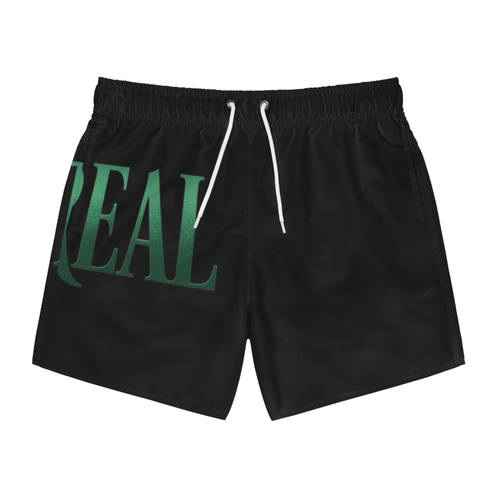 Von Real Black Swim Trunks — Green Gradient Text Beach Shorts
