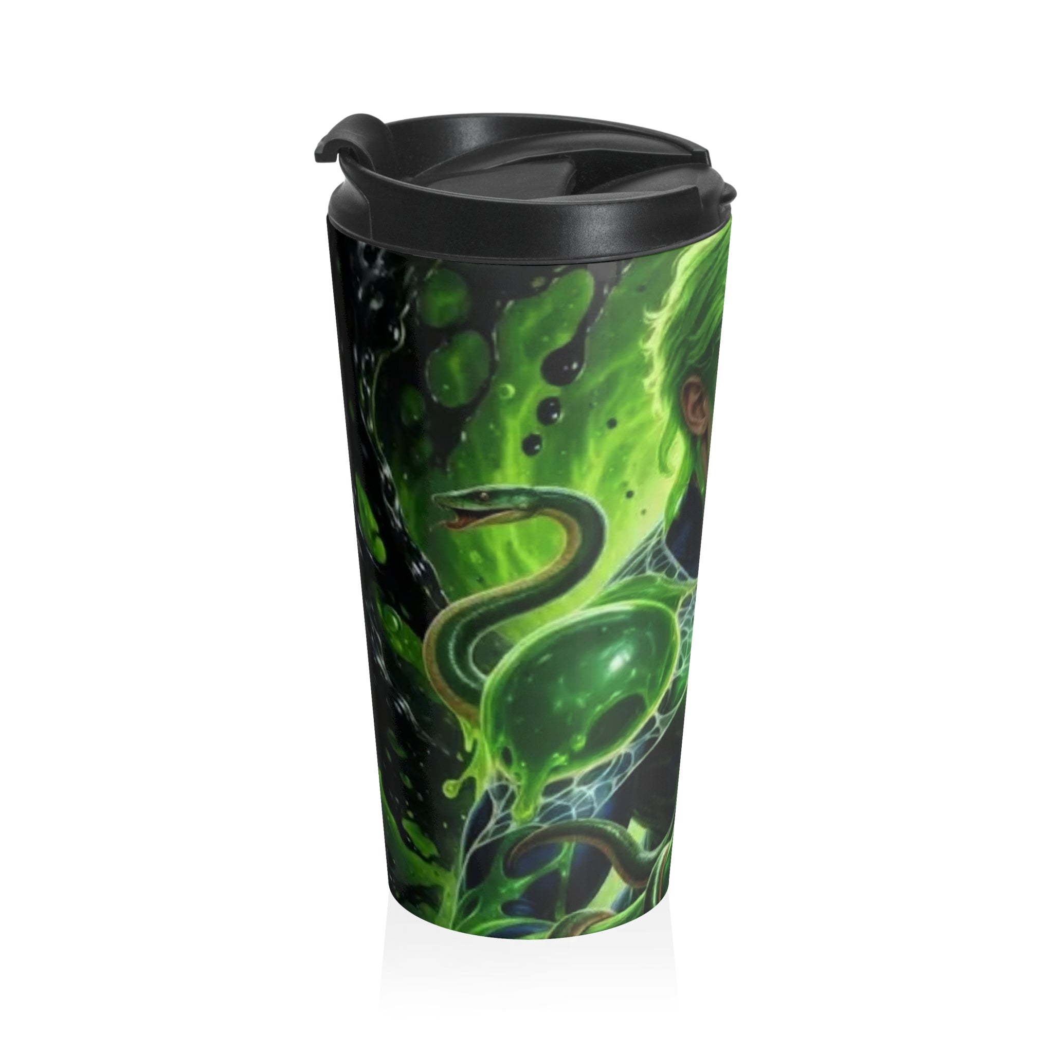 Green Energy Travel Mug — Neon Slime Character Stainless Steel Tumbler