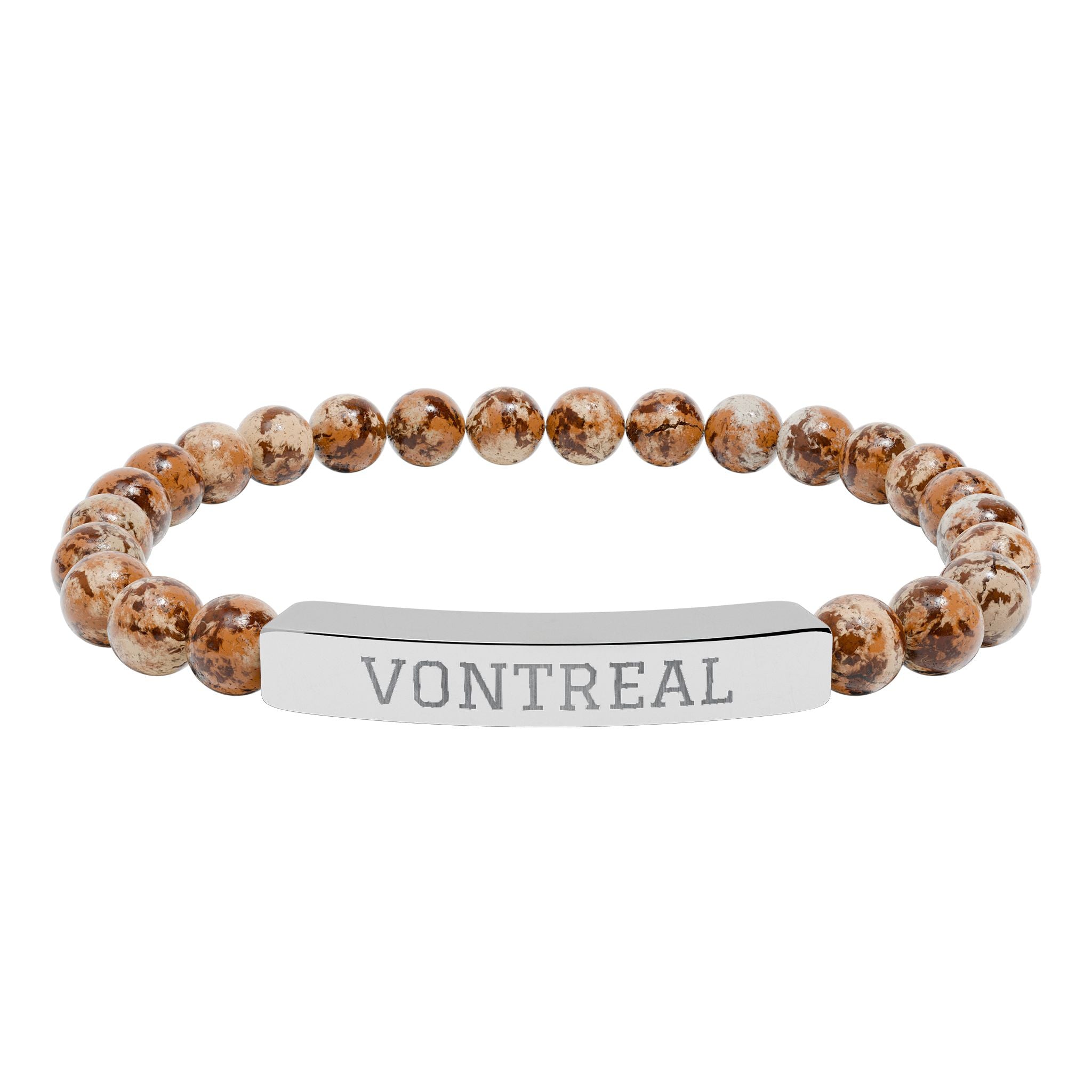Engraved Natural Stone Bead Bar Bracelet – Personalized Stretch Healing Gem Bracelet
