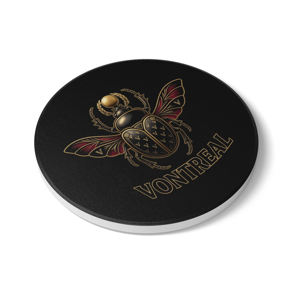 Vontreal Scarab Ceramic Coaster — Gothic Gold Beetle Drink Mat