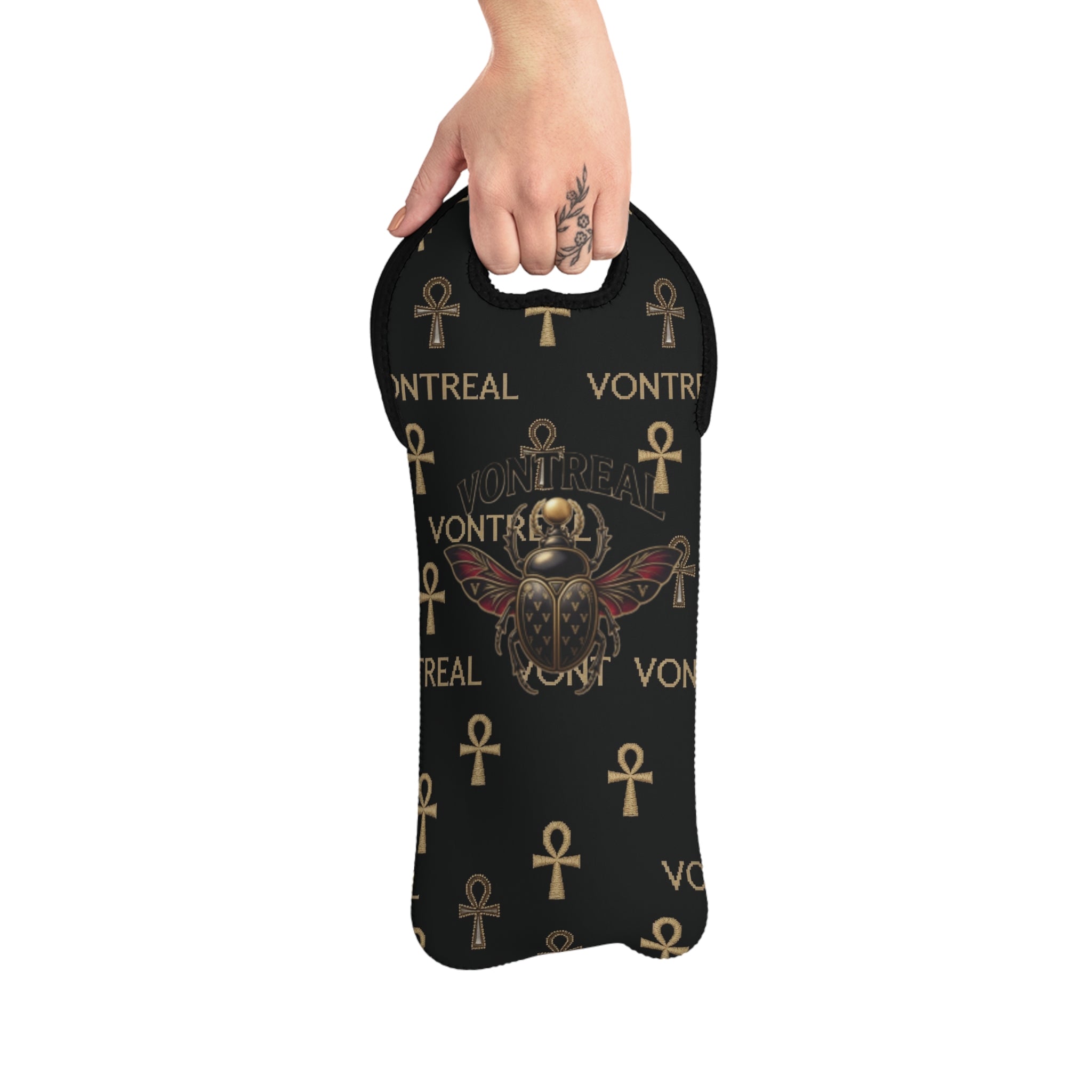 Egyptian Scarab Wine Tote Bag – Montreal Ankh Pattern Bottle Carrier