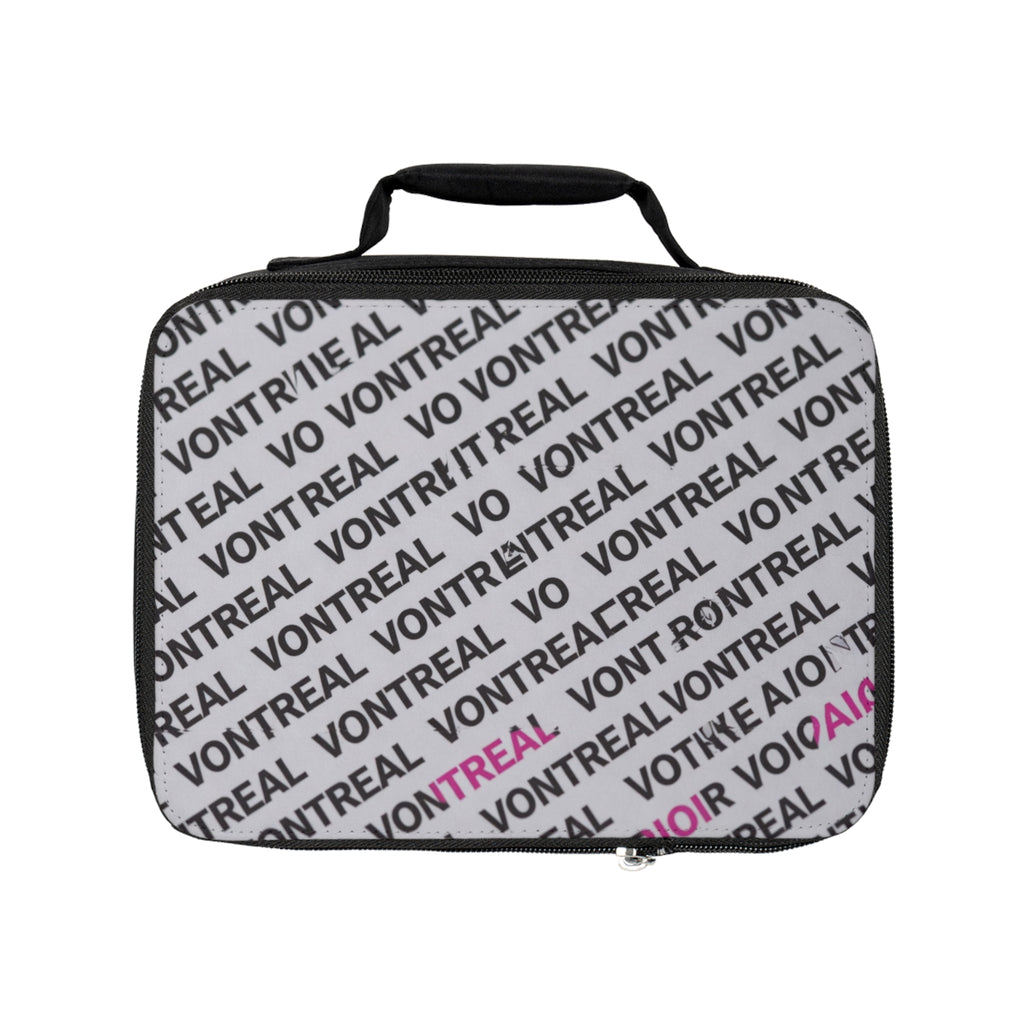 Lunch Bag — Repeating 'VONTREAL' Modern Logo Pattern (Gray & Pink)