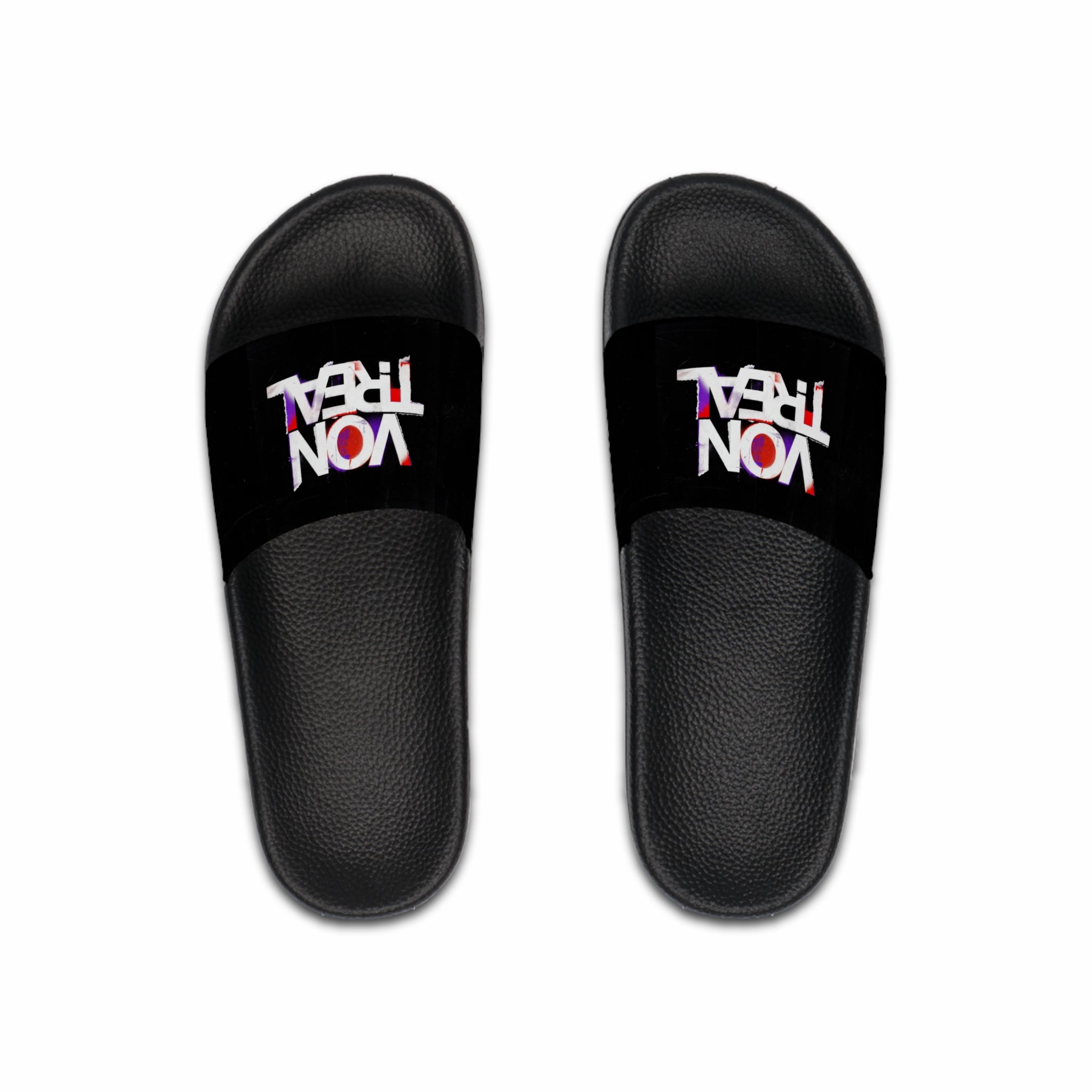 Slide Sandals — Bold 'VON TREAL' Black Pool Slides for Men, Casual Beach & Everyday Wear