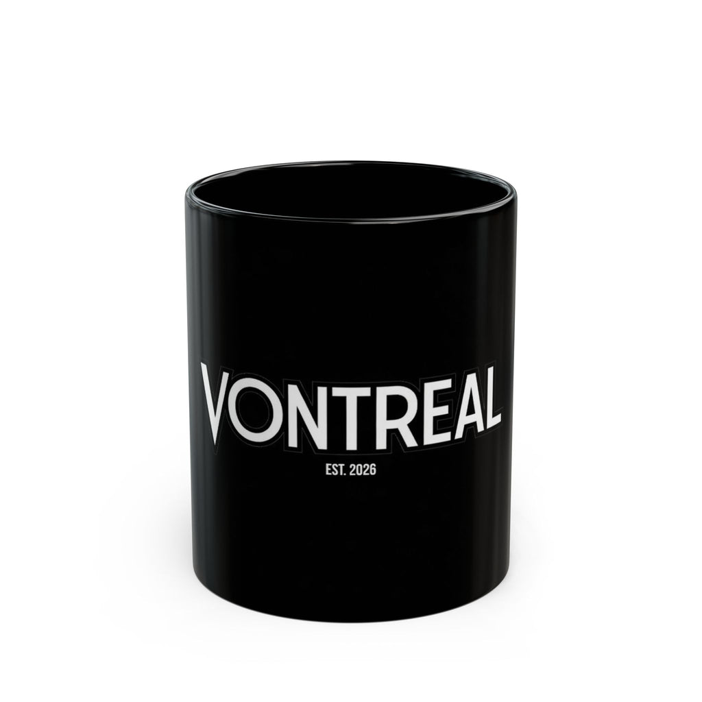 Vontreal Black Ceramic Mug — Minimal White Logo (Est. 2026)