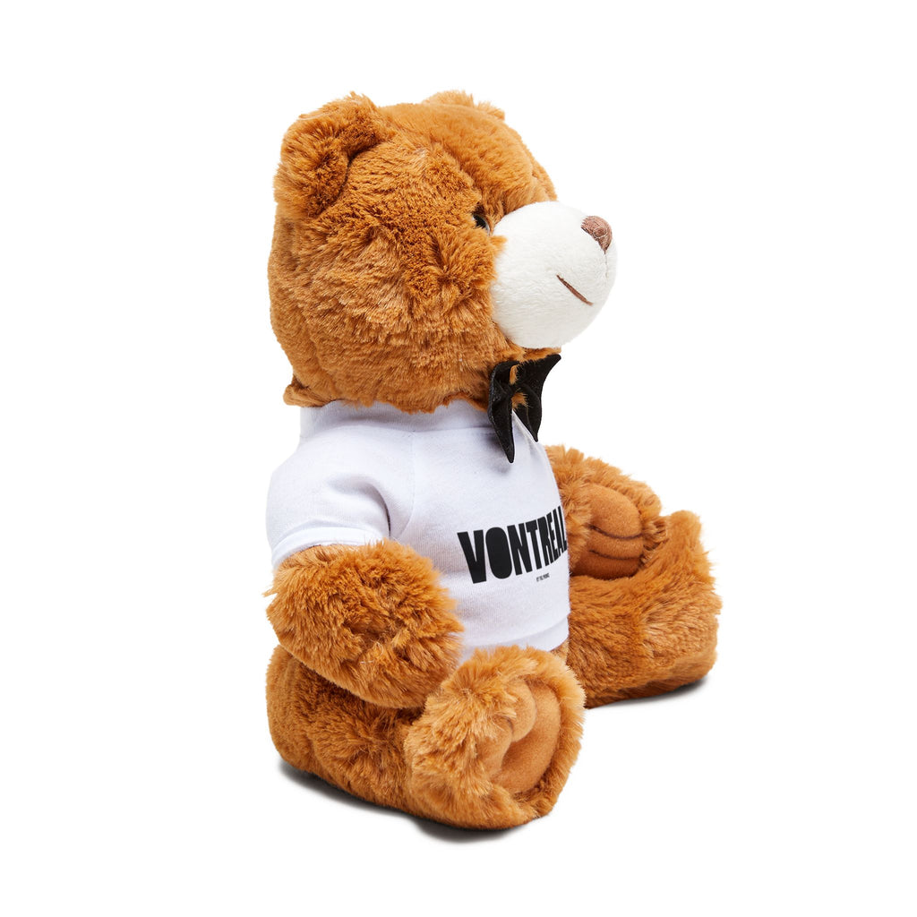Vontreal Teddy Bear Plush — Brown Bear with White Logo T‑Shirt & Bow