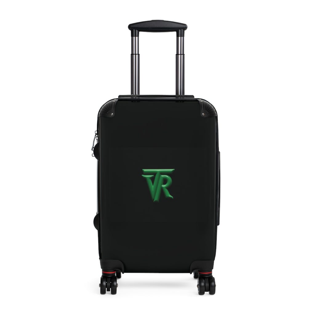 Monogrammed Travel Suitcase – Black Hardshell Carry-On with Green VR Logo
