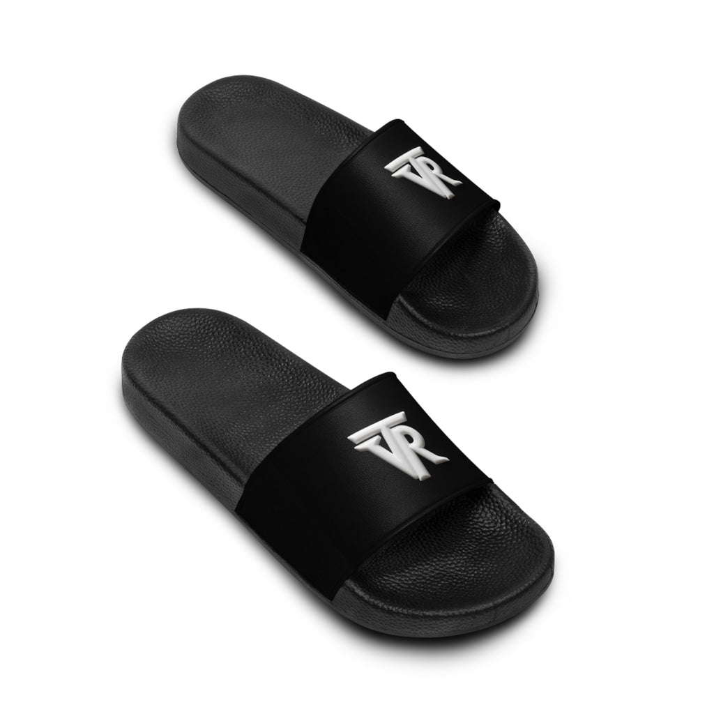 Men's Black Slide Sandals with Minimal White VR Logo — Casual Pool & Beach Slides