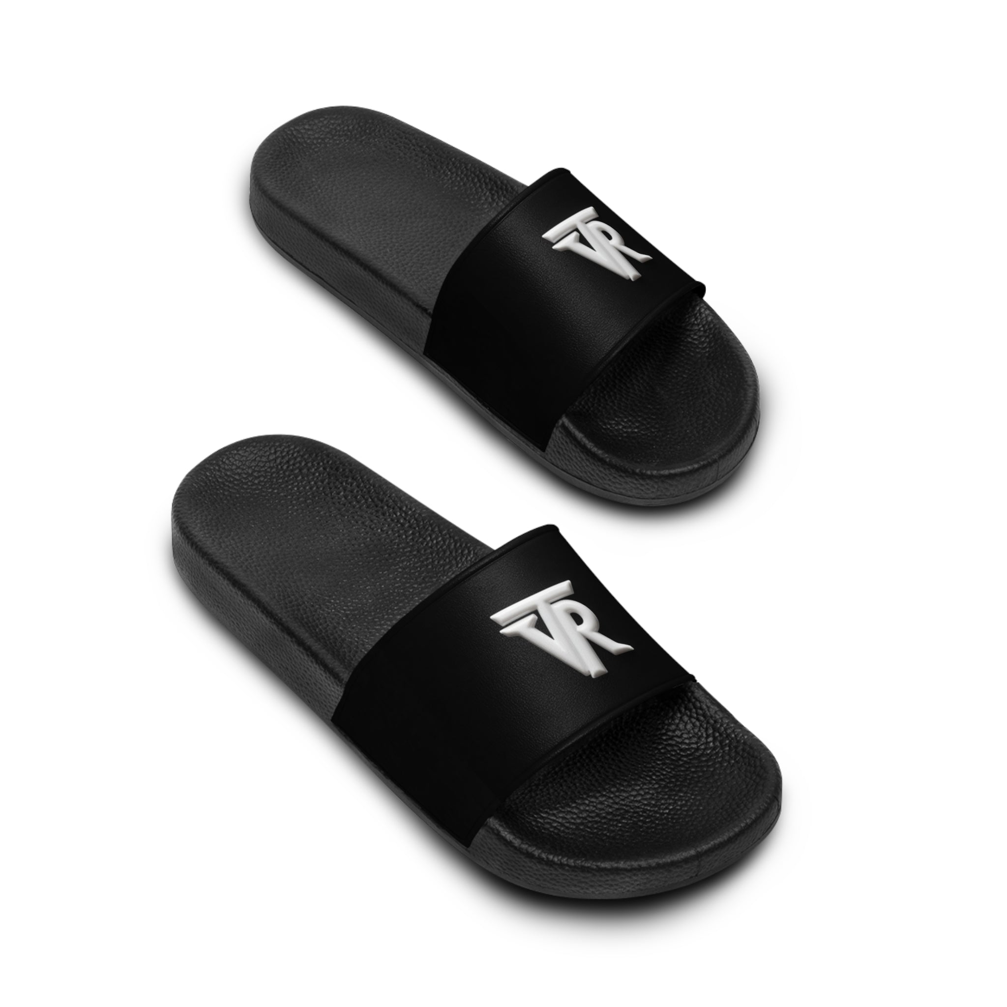 Men's Black Slide Sandals with Minimal White VR Logo — Casual Pool & Beach Slides