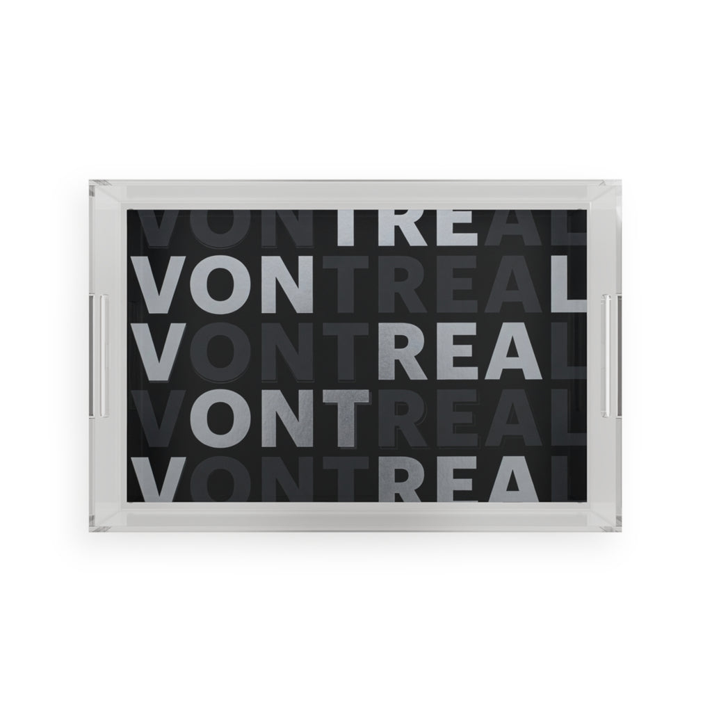 Von Treal Acrylic Serving Tray — Modern Black Typographic Home Bar Tray