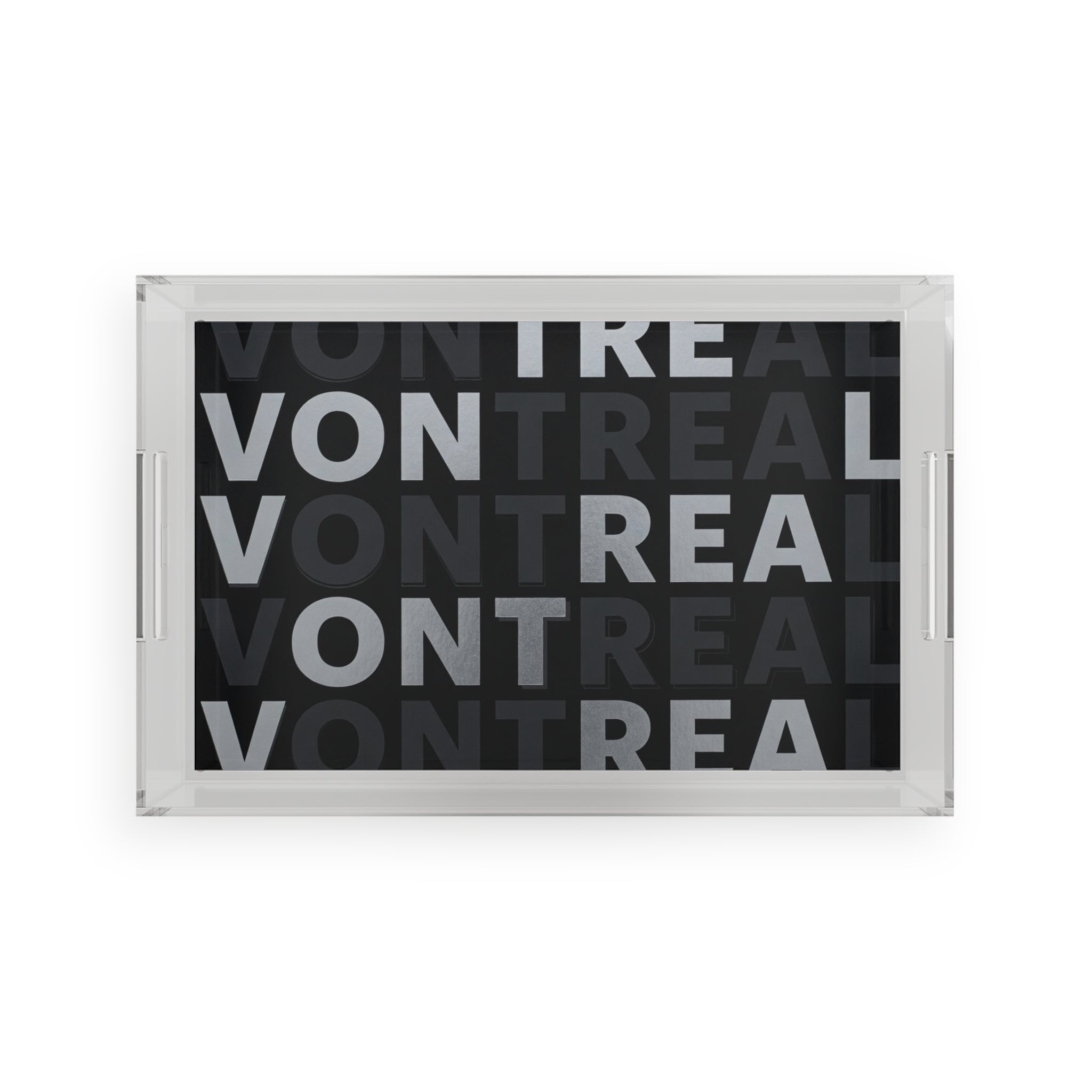 Von Treal Acrylic Serving Tray — Modern Black Typographic Home Bar Tray