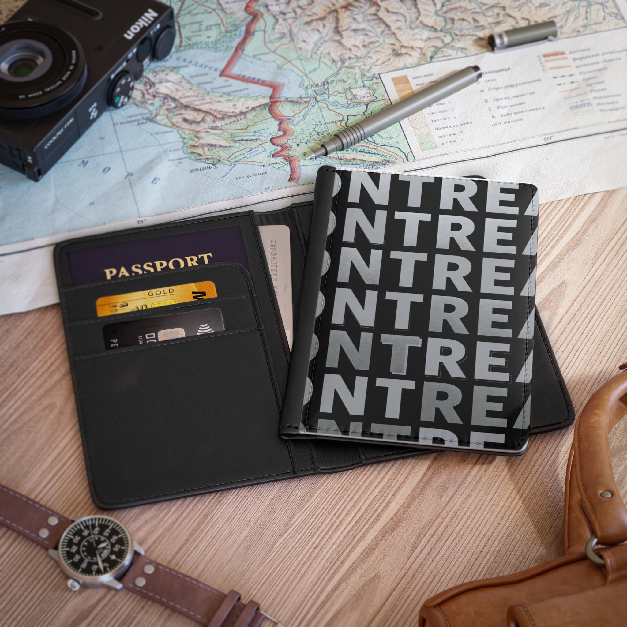 Passport Cover — Monochrome 'ENTRE' Repeat Travel Passport Holder