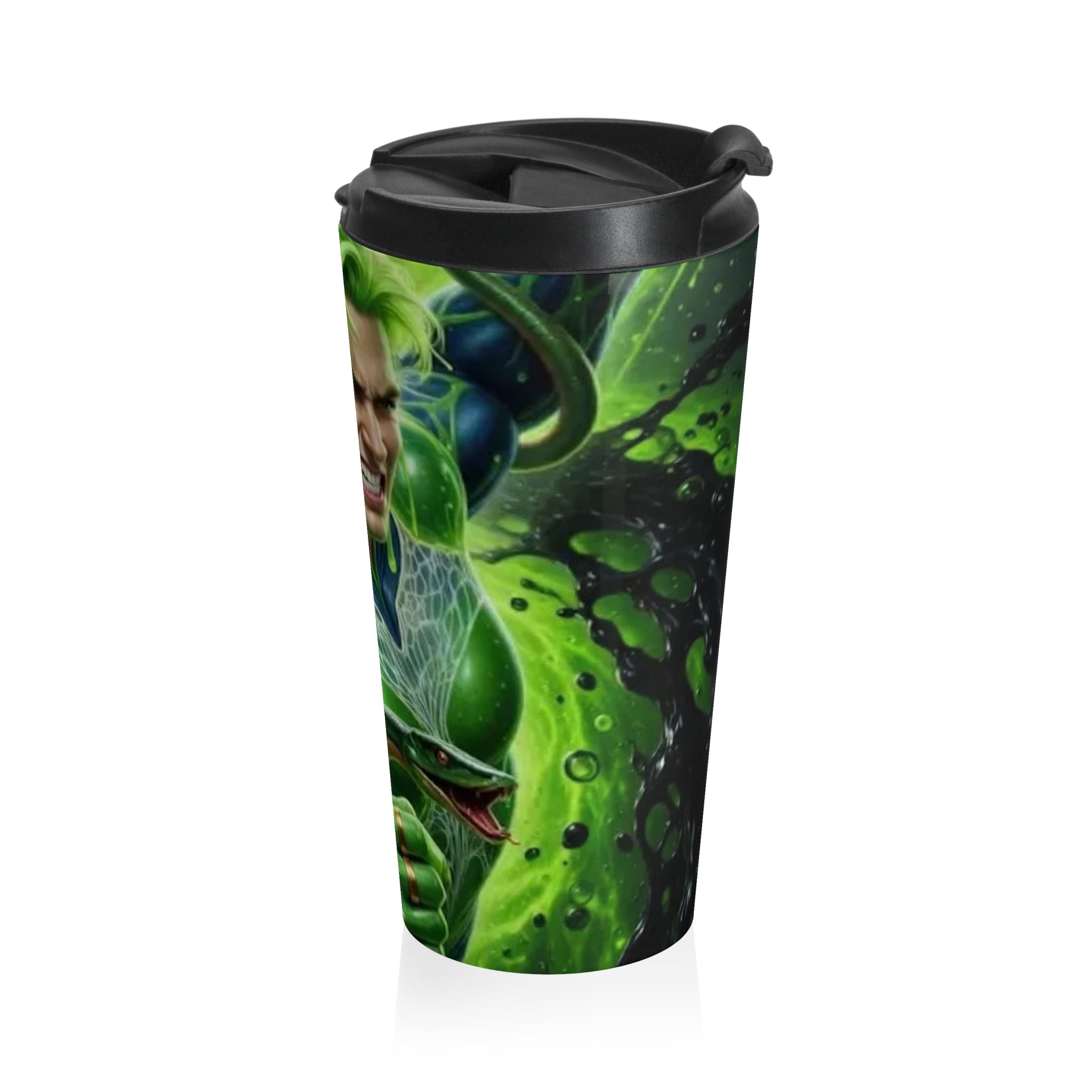 Green Energy Travel Mug — Neon Slime Character Stainless Steel Tumbler