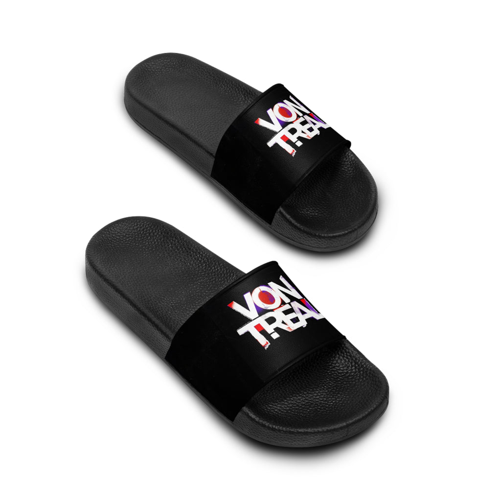 Slide Sandals — Bold 'VON TREAL' Black Pool Slides for Men, Casual Beach & Everyday Wear