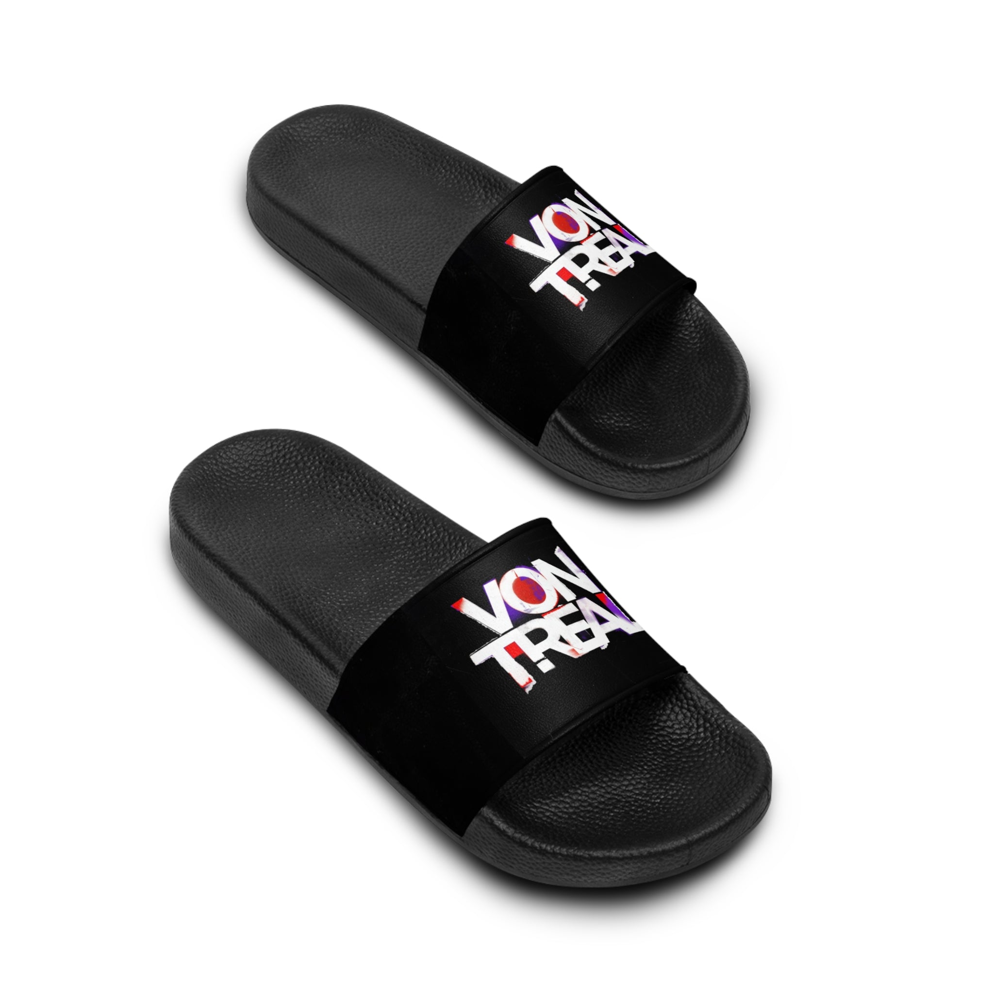 Slide Sandals — Bold 'VON TREAL' Black Pool Slides for Men, Casual Beach & Everyday Wear