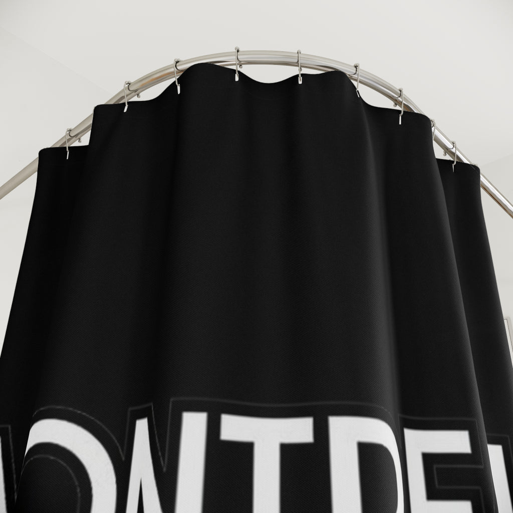 VONTREAL Bold Text Shower Curtain — Black Minimalist Bathroom Decor