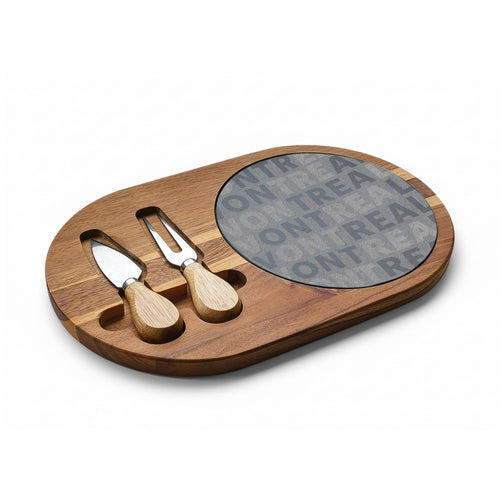 Engraved Acacia Charcuterie Board with Slate Inlay & Cheese Tools