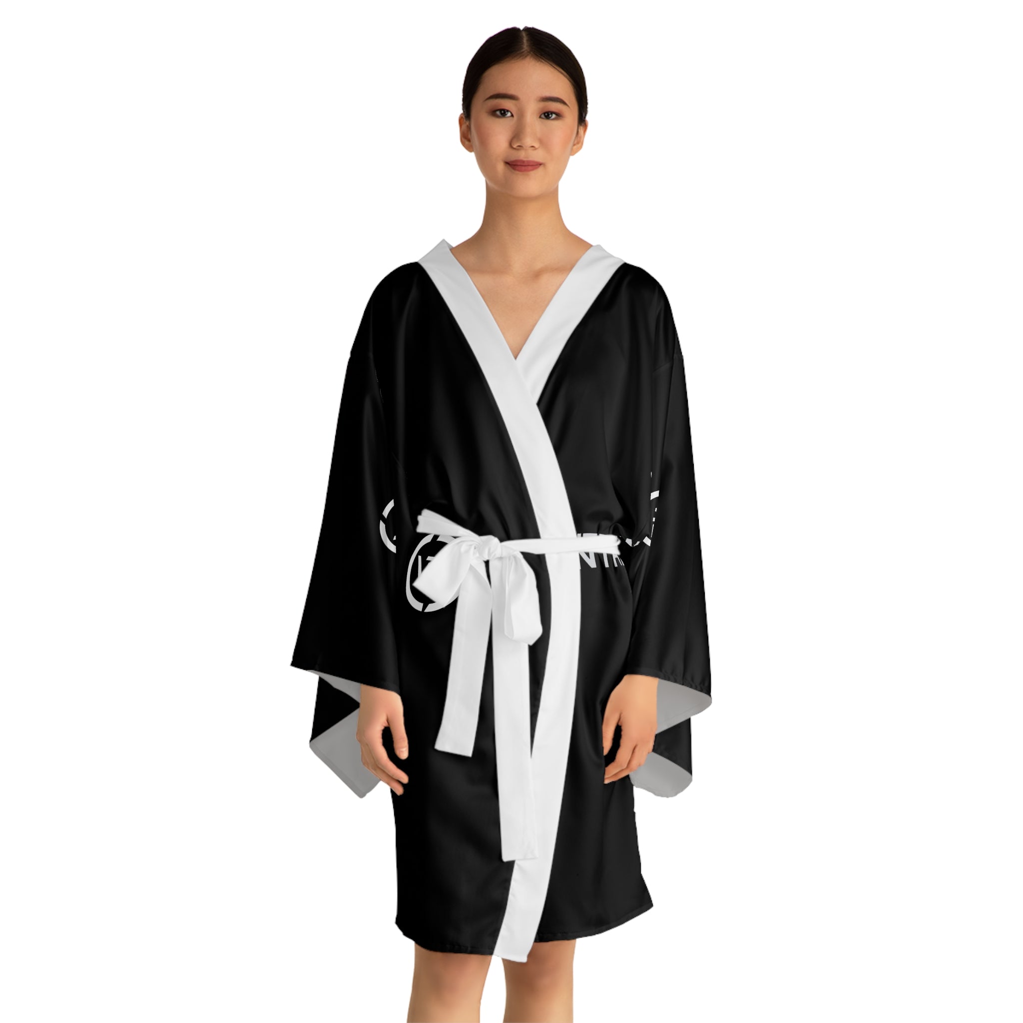 Vontreal Black Kimono Robe – Long Sleeve Japanese-Style Lounge Jacket