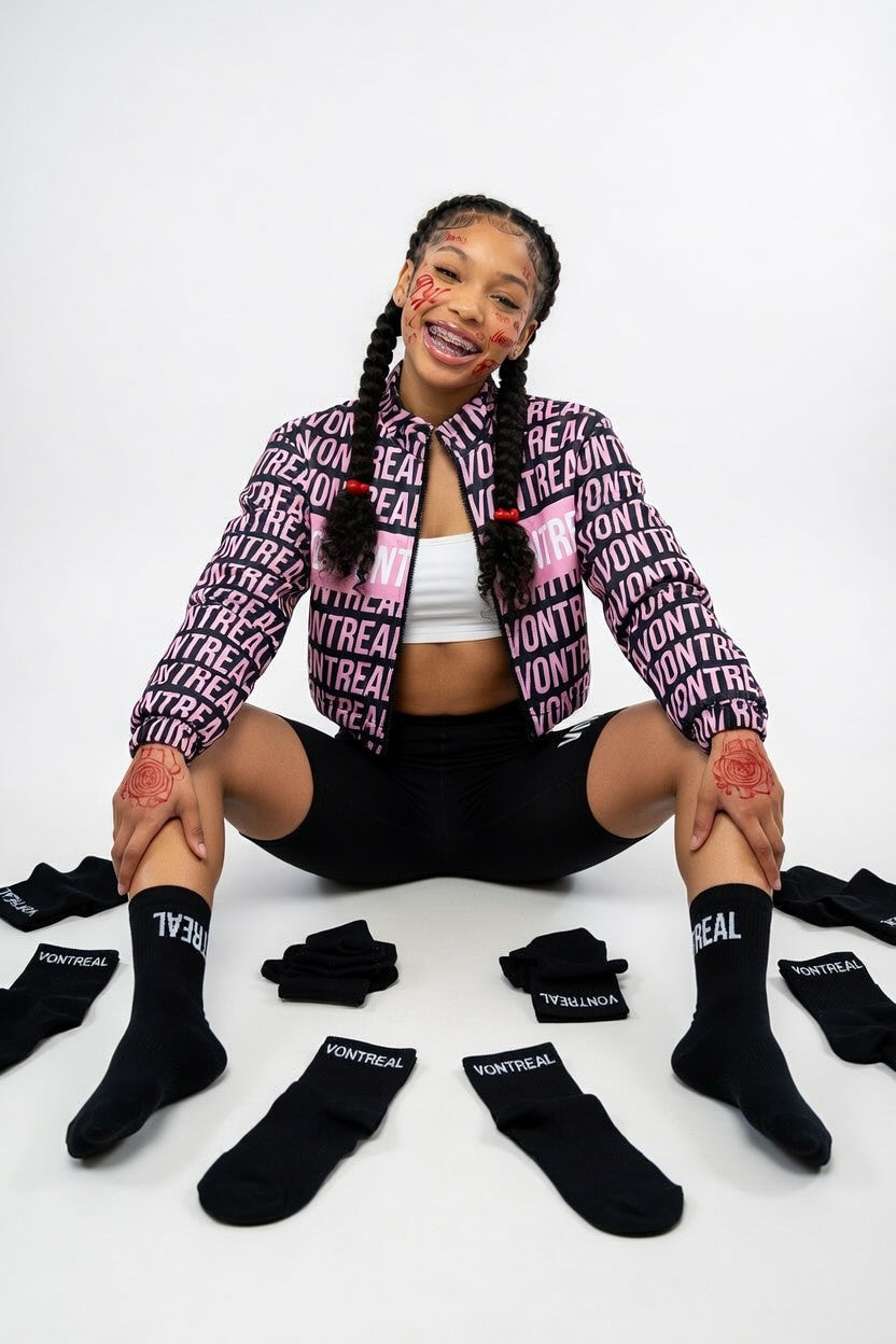 Black Sublimation Crew Socks with 'VONTREAL' Branding