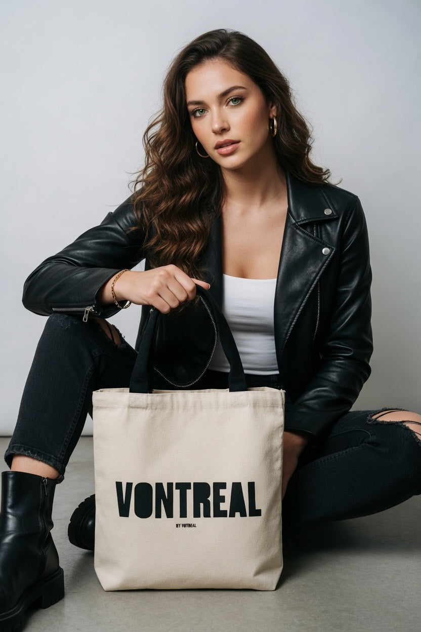 Montreal Woven Tote Bag — Vintage Text Graphic Eco Shopping Tote