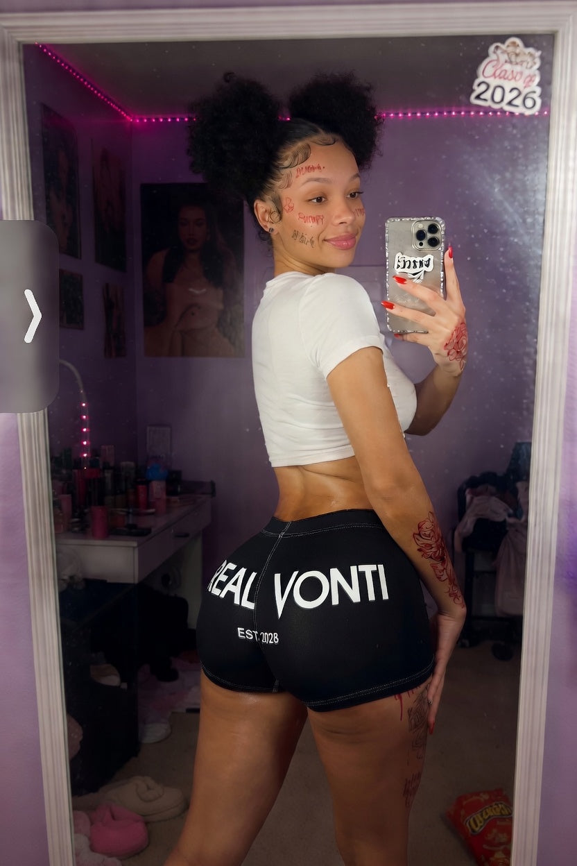 Women's Shorts — Bold Black Logo All-Over Print