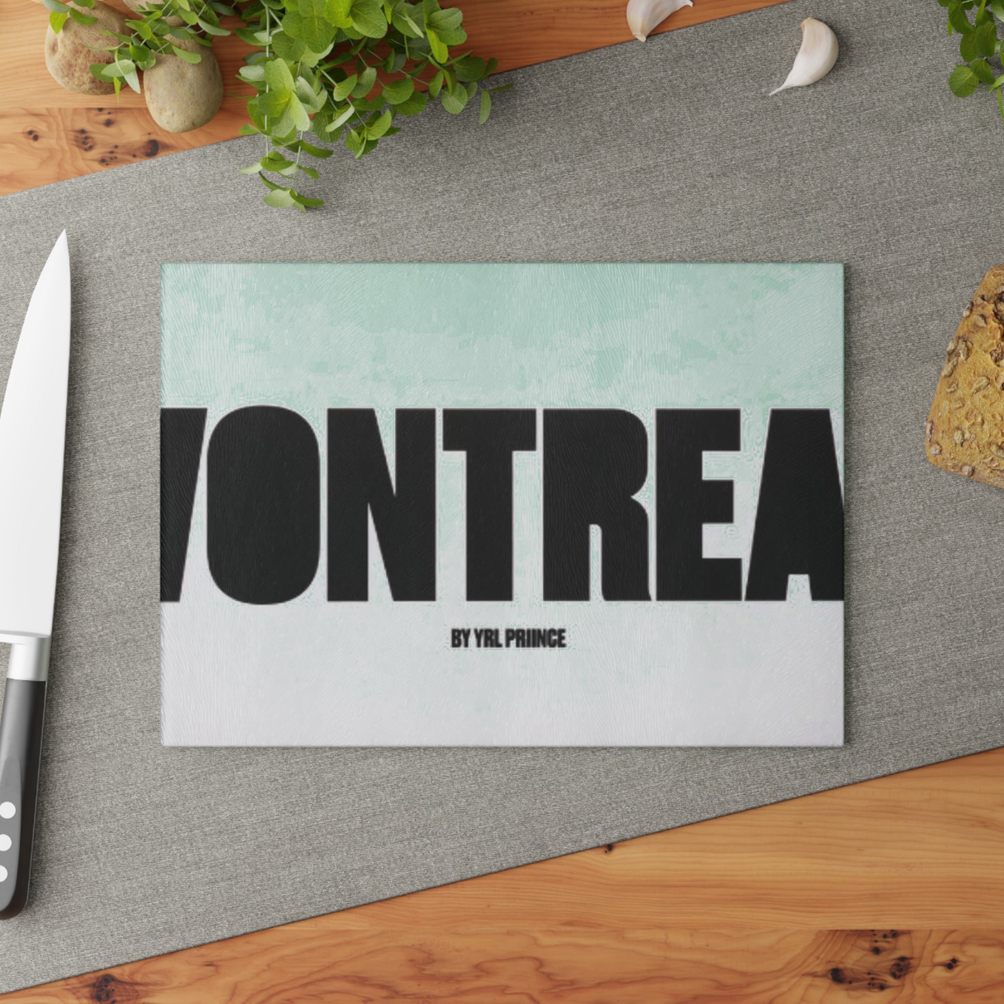 Vontreal Glass Cutting Board – Modern Typography Kitchen Board