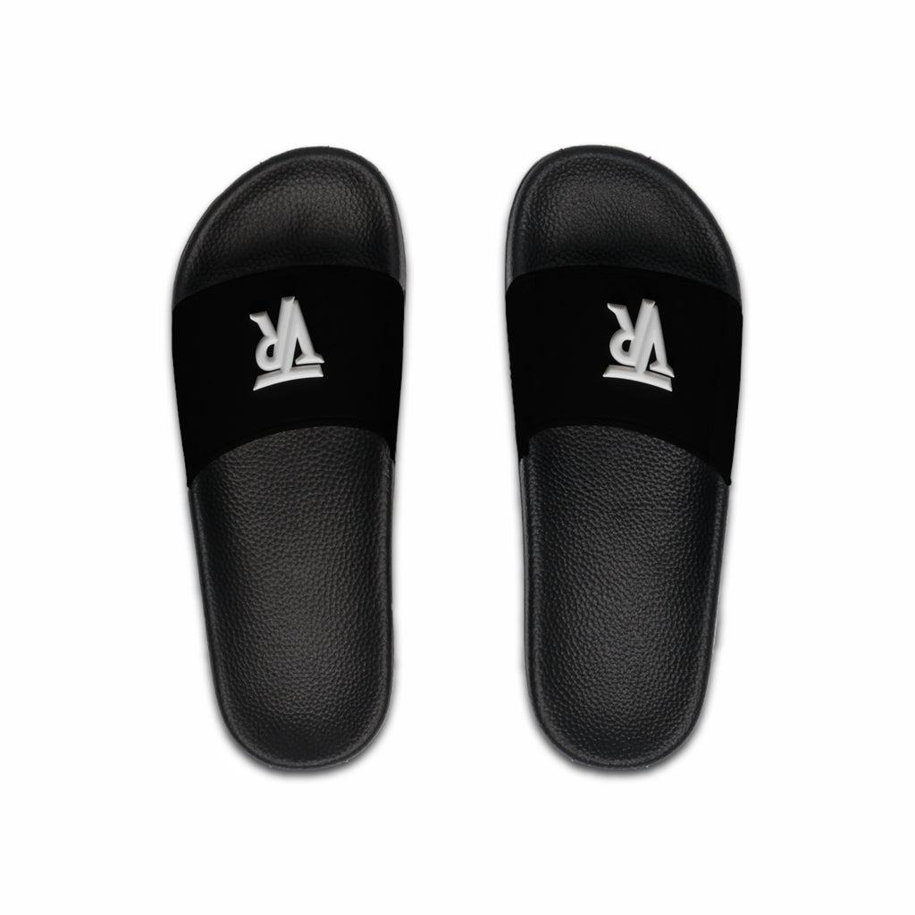 Men's Black Slide Sandals with Minimal White VR Logo — Casual Pool & Beach Slides