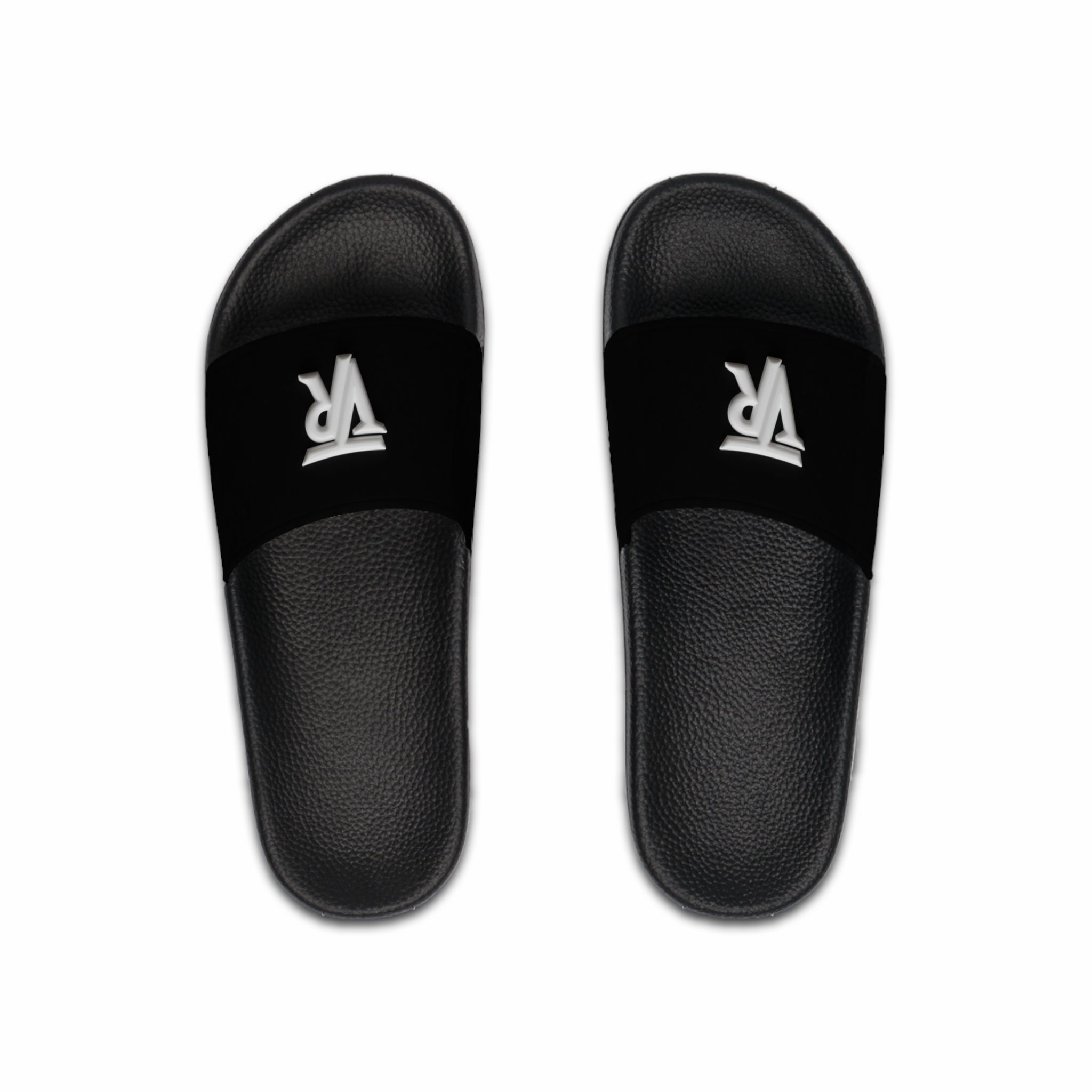 Men's Black Slide Sandals with Minimal White VR Logo — Casual Pool & Beach Slides