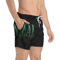 Von Real Black Swim Trunks — Green Gradient Text Beach Shorts