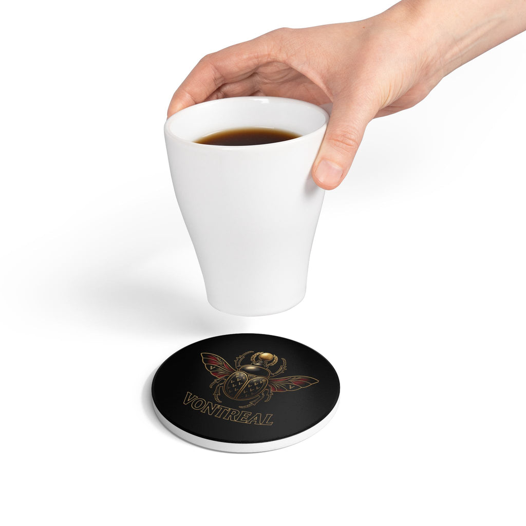 Vontreal Scarab Ceramic Coaster — Gothic Gold Beetle Drink Mat