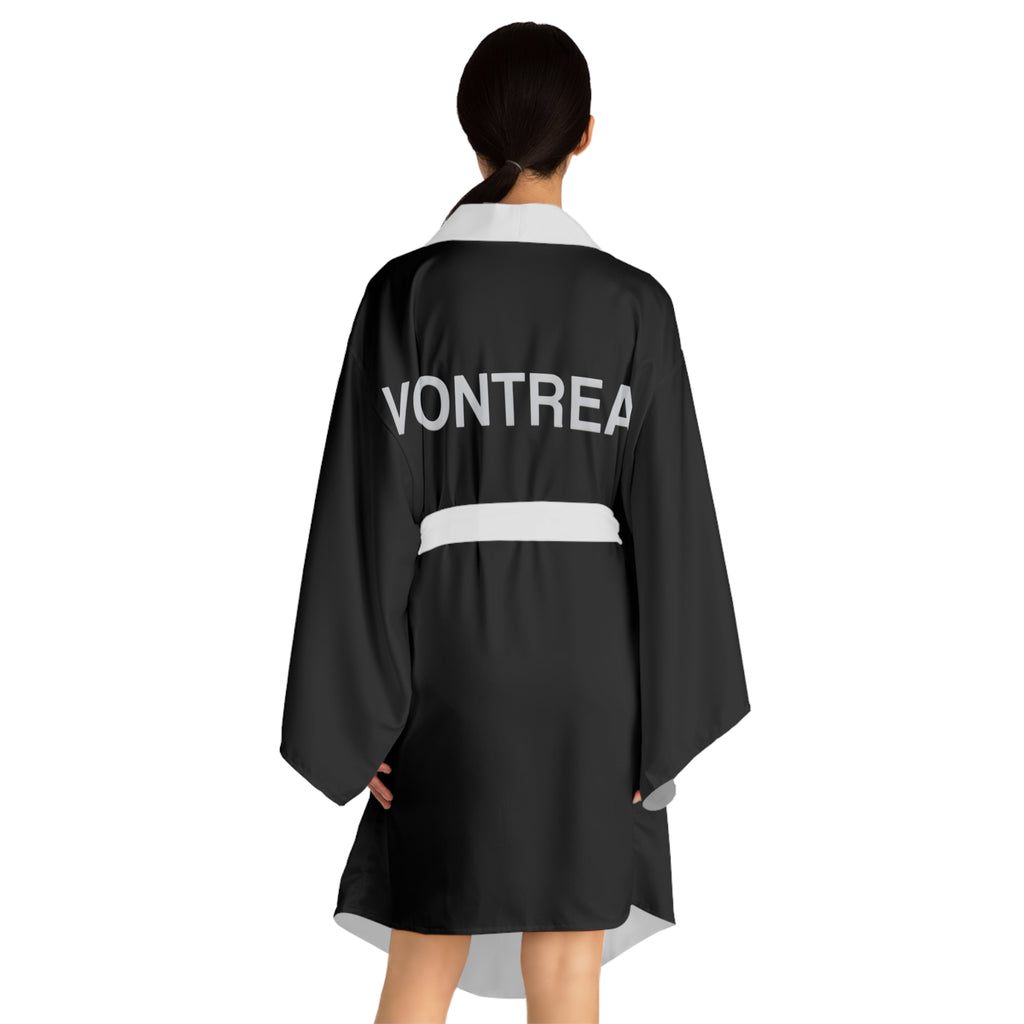 Vontreal Black Kimono Robe – Long Sleeve Japanese-Style Lounge Jacket