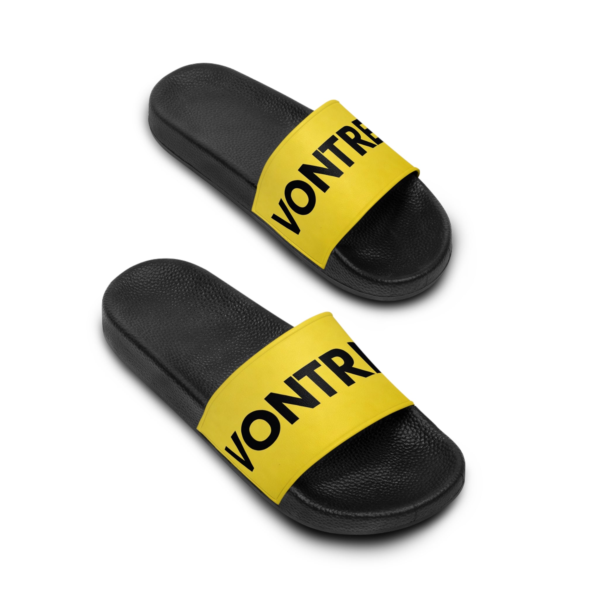 Slide Sandals — Bold Yellow "VONTREAL" Strap Casual Pool & Beach Slides