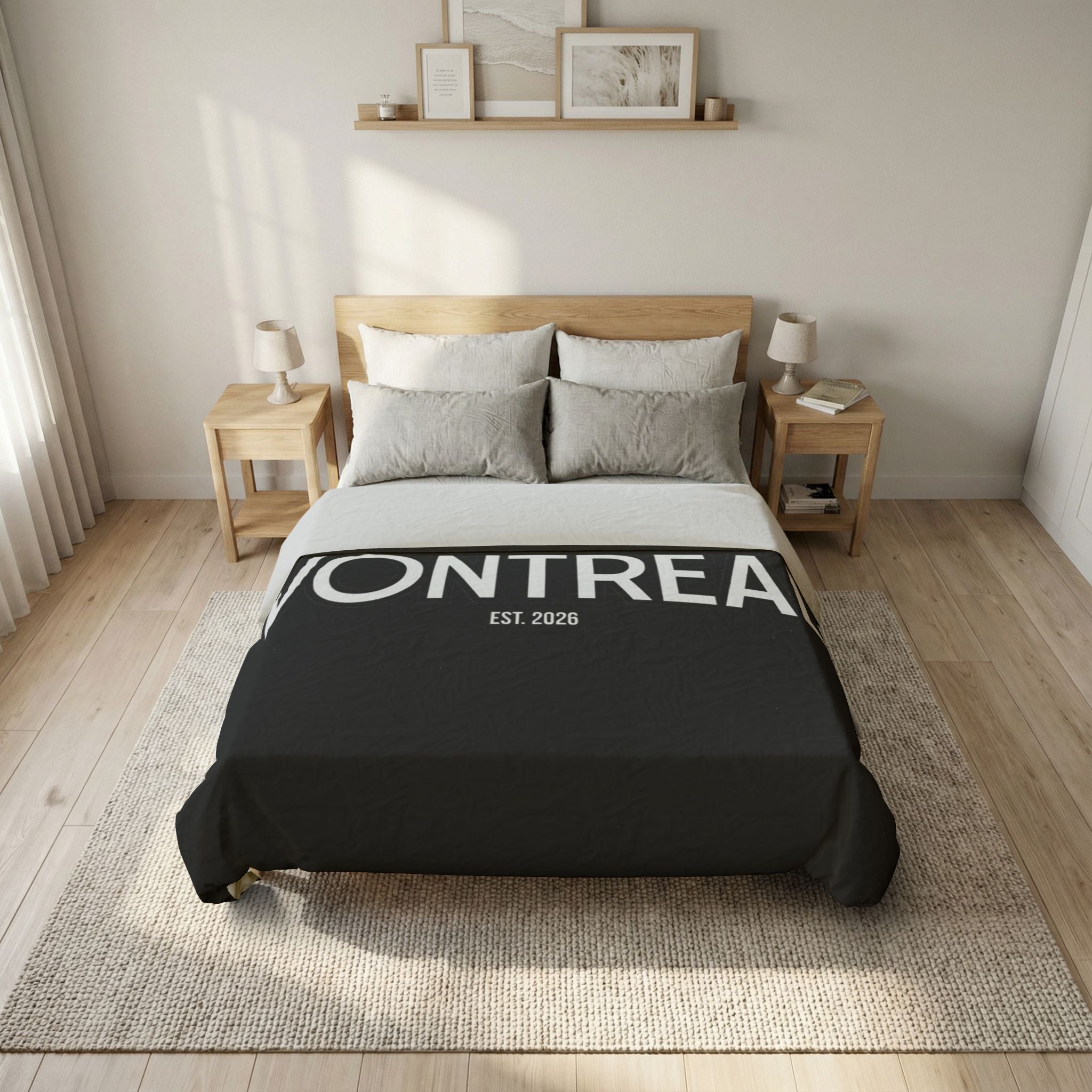 VONTREAL Cotton Duvet Cover — Minimal Black Typographic Design (Est. 2026)