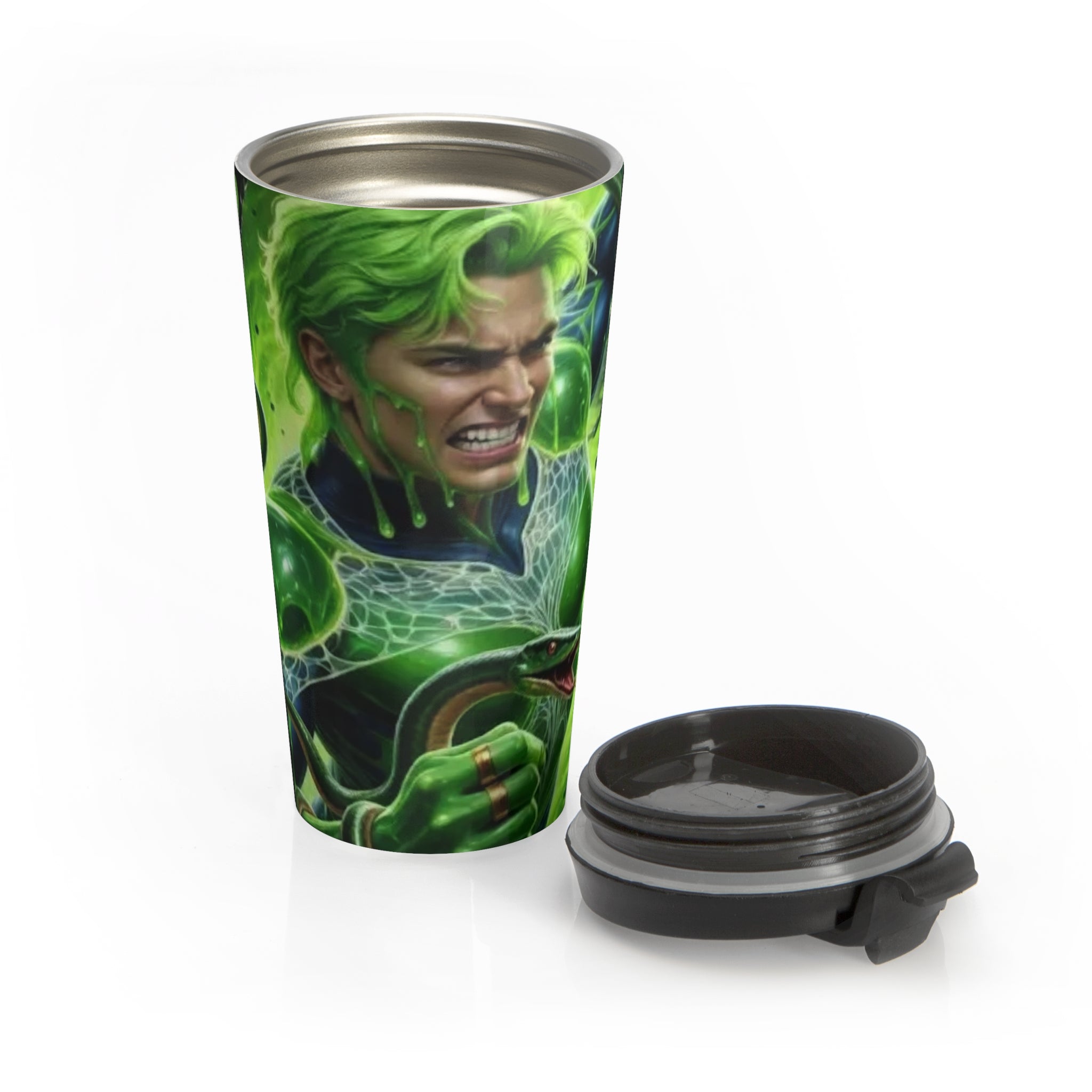 Green Energy Travel Mug — Neon Slime Character Stainless Steel Tumbler