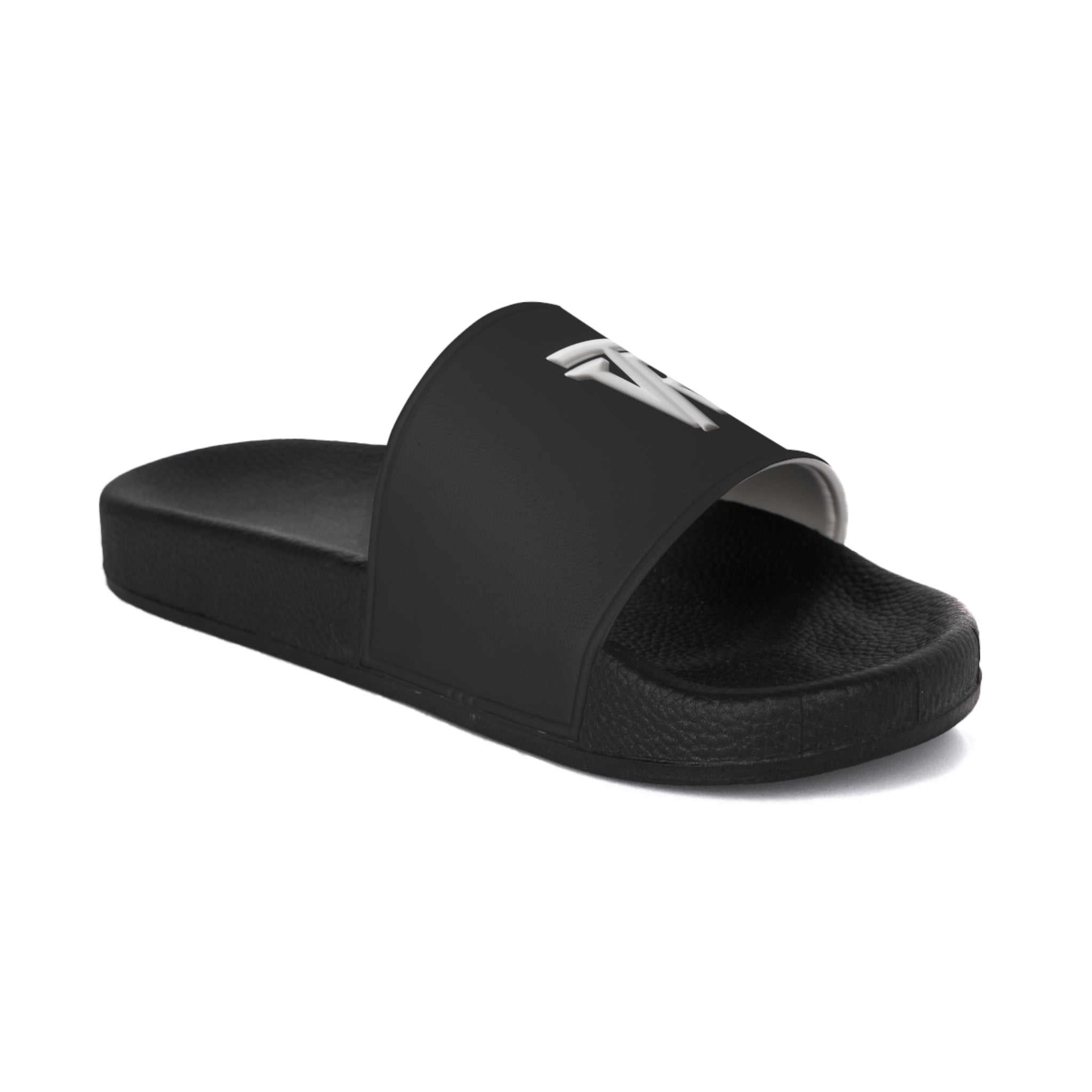 Men's Black Slide Sandals with Minimal White VR Logo — Casual Pool & Beach Slides