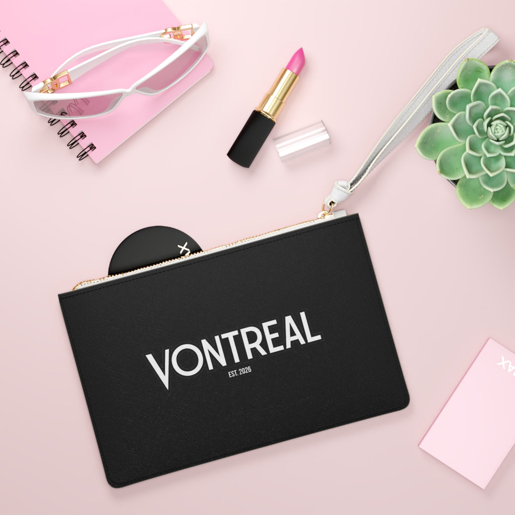 VONTREAL Logo Clutch Bag — Sleek Black Wristlet (Est. 2025)