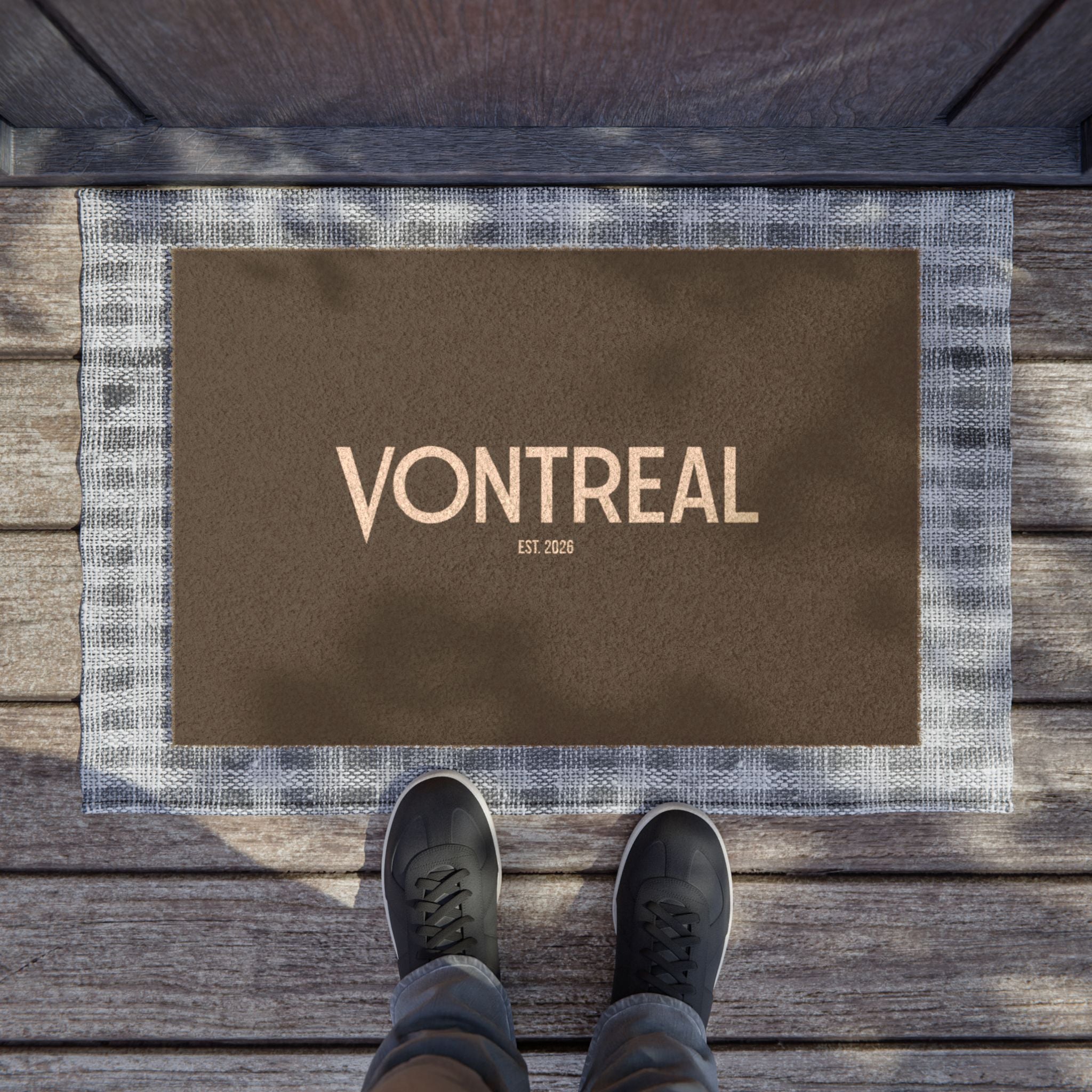 Personalized 'VONTREAL' Doormat – Modern Neutral Welcome Mat (Est. 2015)