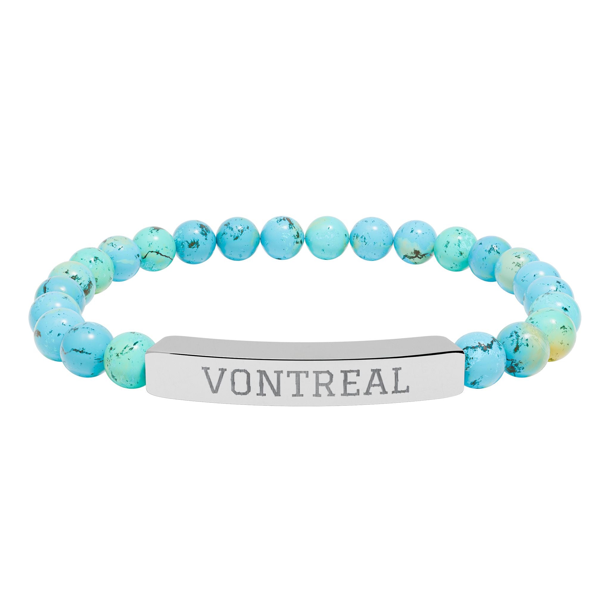 Engraved Natural Stone Bead Bar Bracelet – Personalized Stretch Healing Gem Bracelet