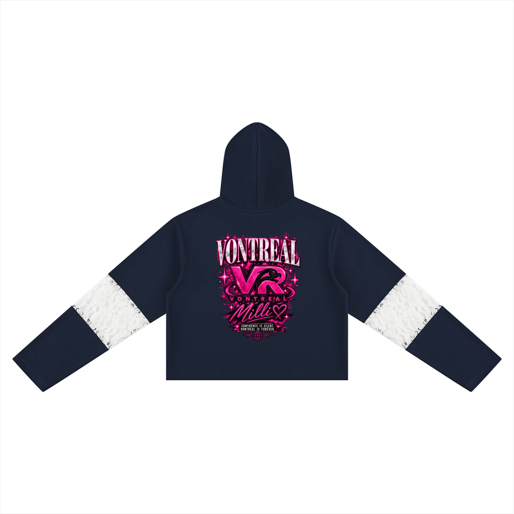 Milli Cropped Lace-Panel Hoodie