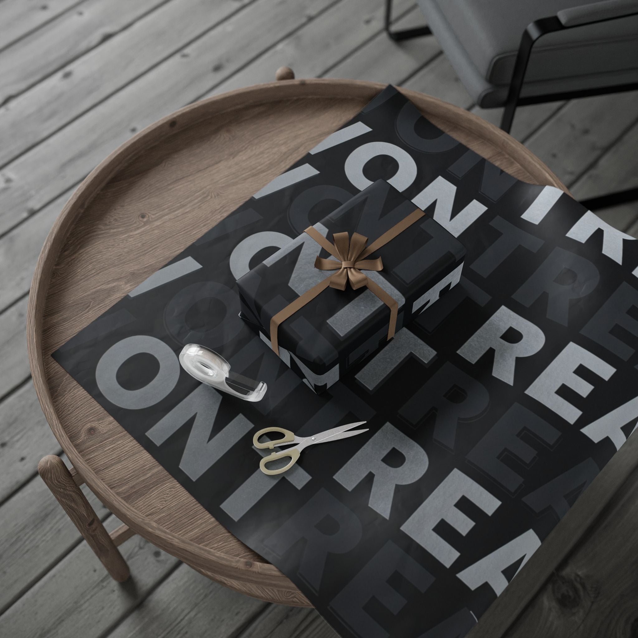 Montreal Typographic Wrapping Paper — Black & Gray City Word Pattern