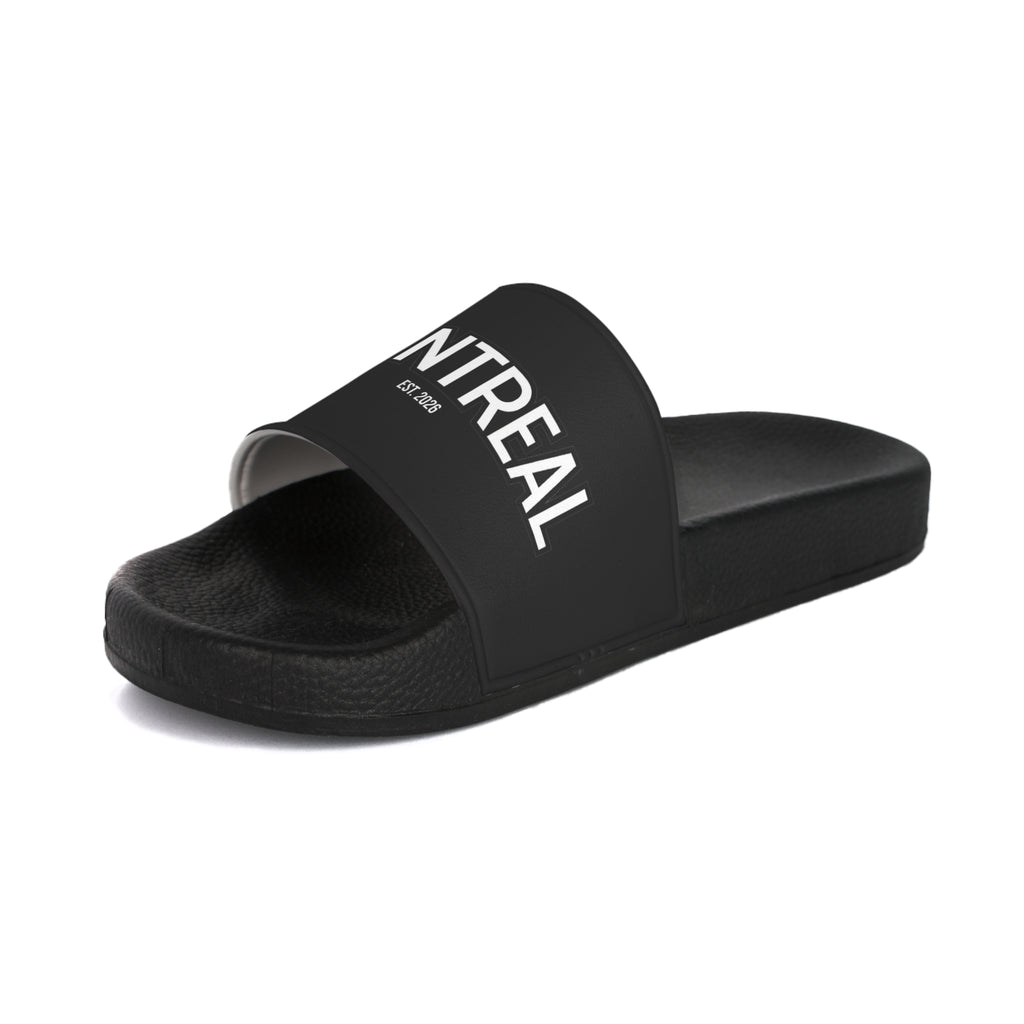 Women's Slide Sandals – Minimal Black 'VONTREAL' Logo Slides