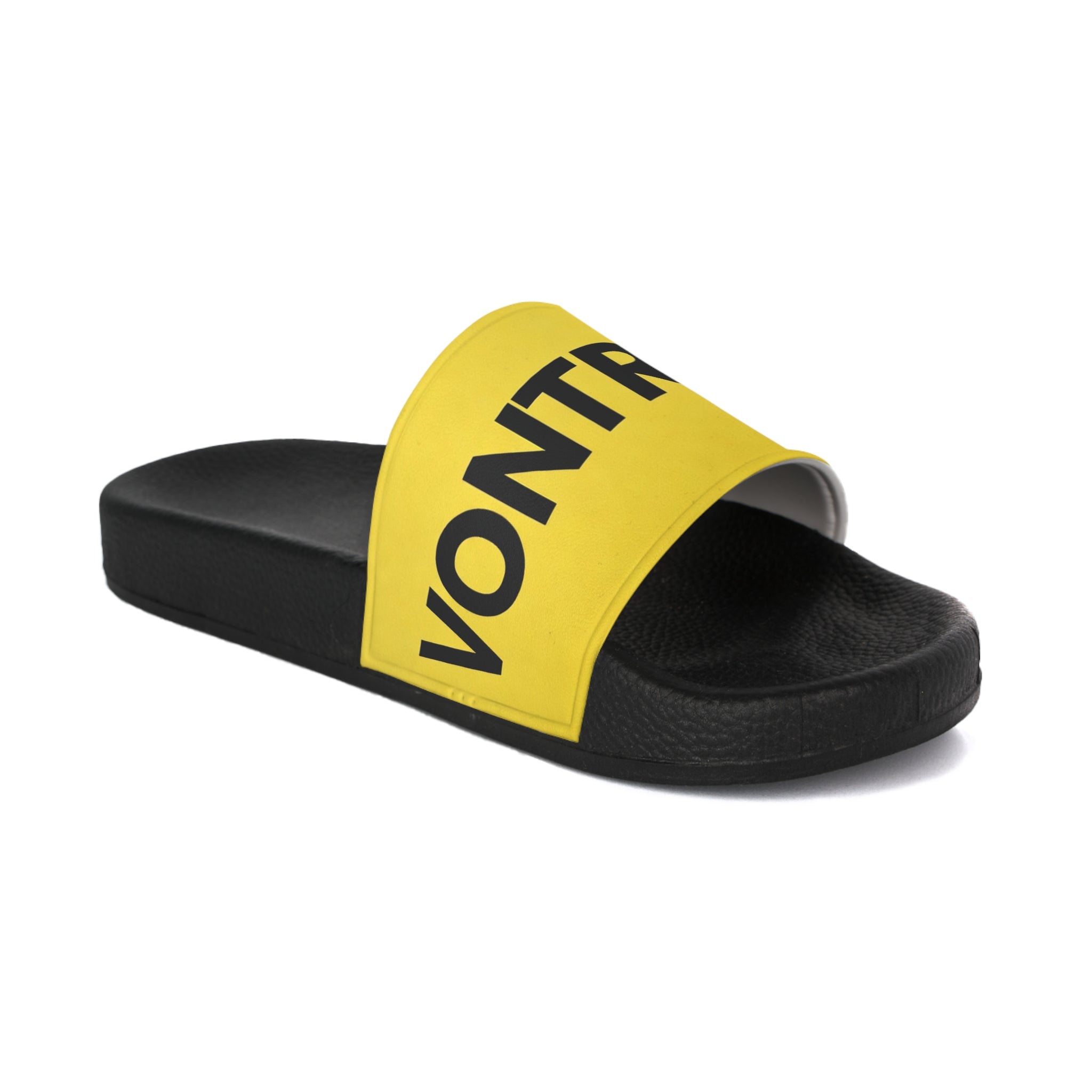 Slide Sandals — Bold Yellow "VONTREAL" Strap Casual Pool & Beach Slides