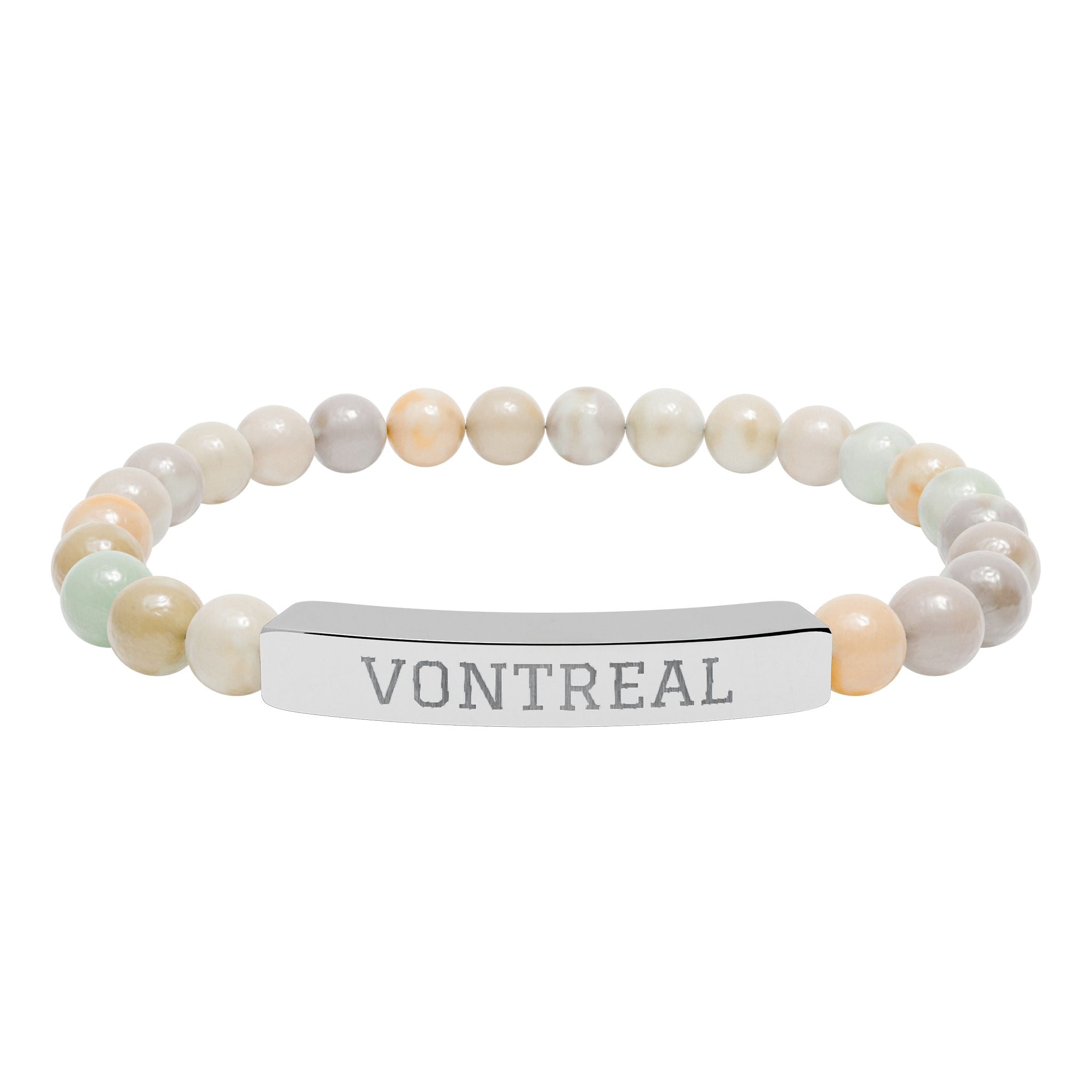 Engraved Natural Stone Bead Bar Bracelet – Personalized Stretch Healing Gem Bracelet